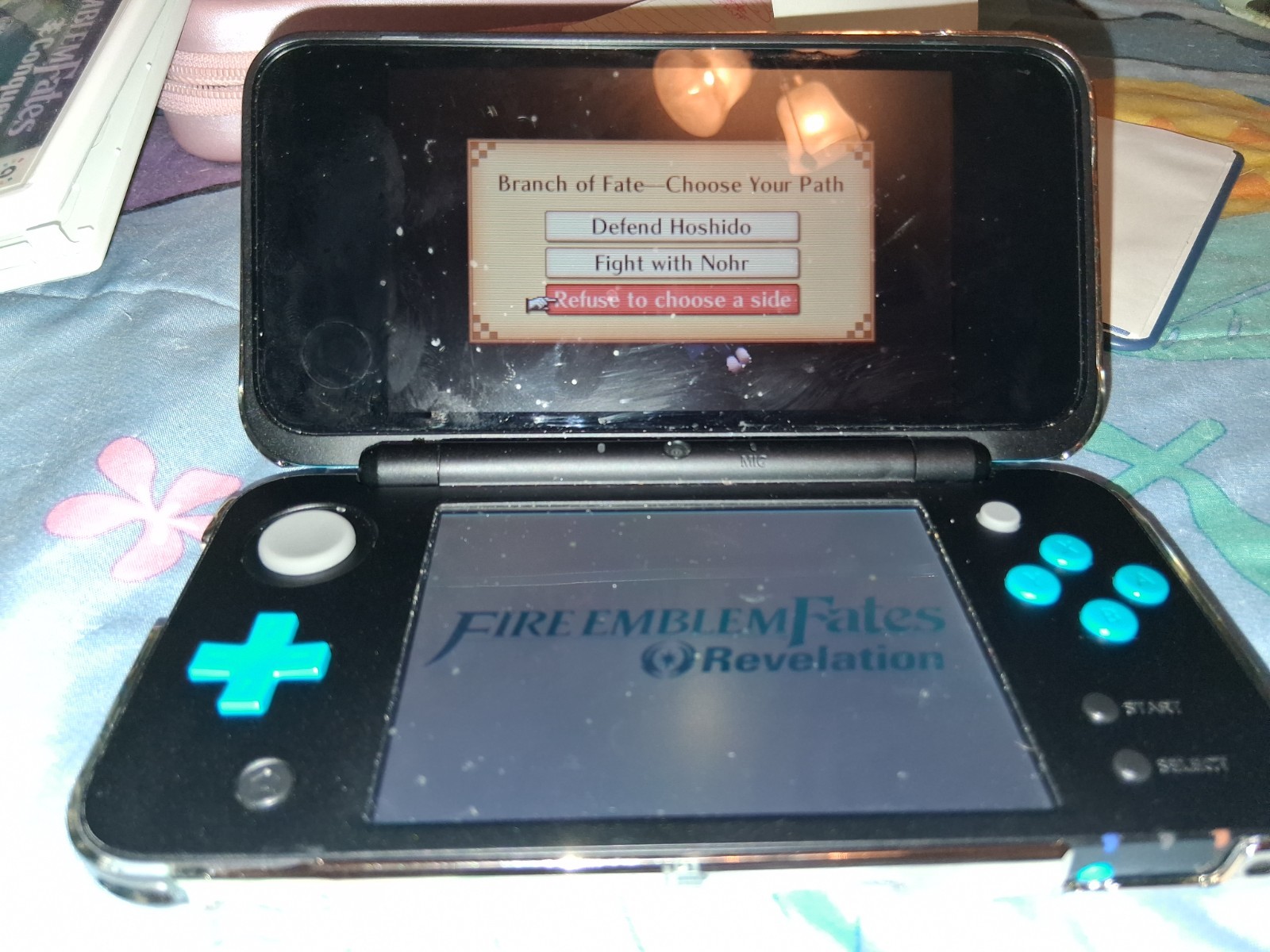 Nintendo 2DS XL Black Blue fire emblem fates revelations/Pokémon crystal