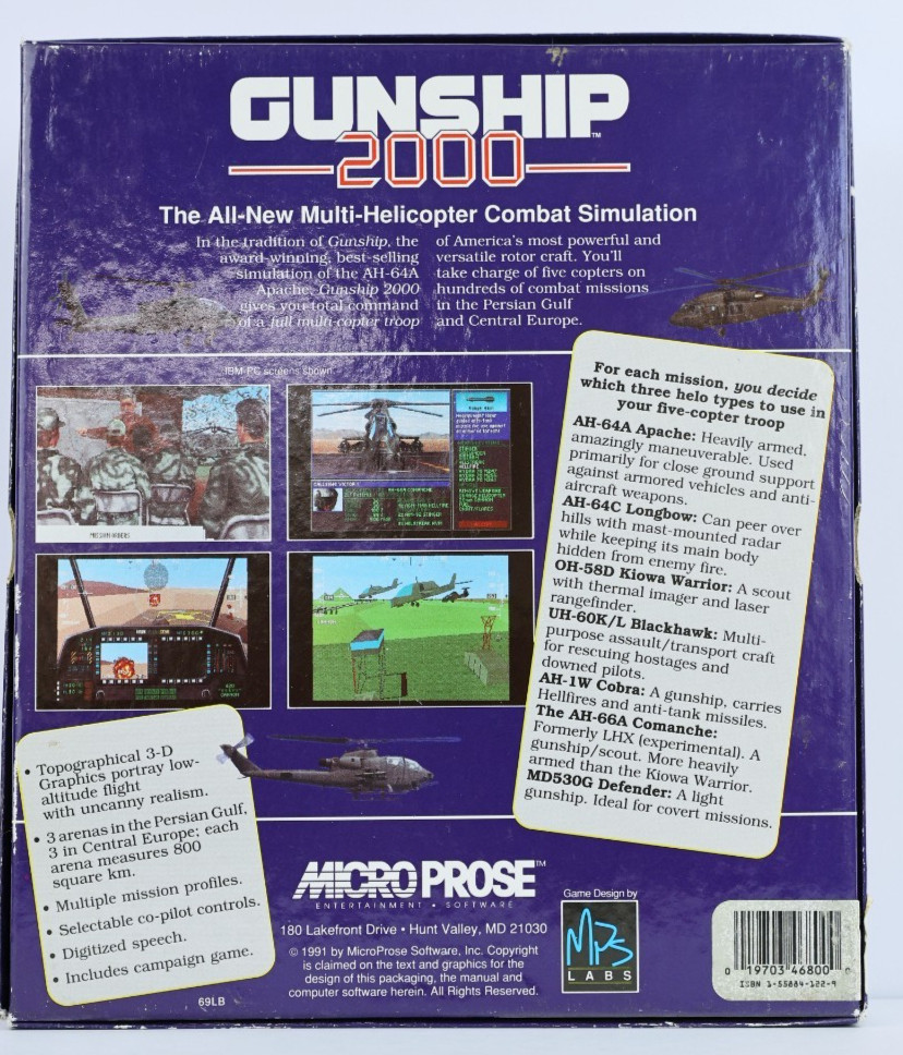 Gunship 2000 PC Big Box Complete MicroProse DOS