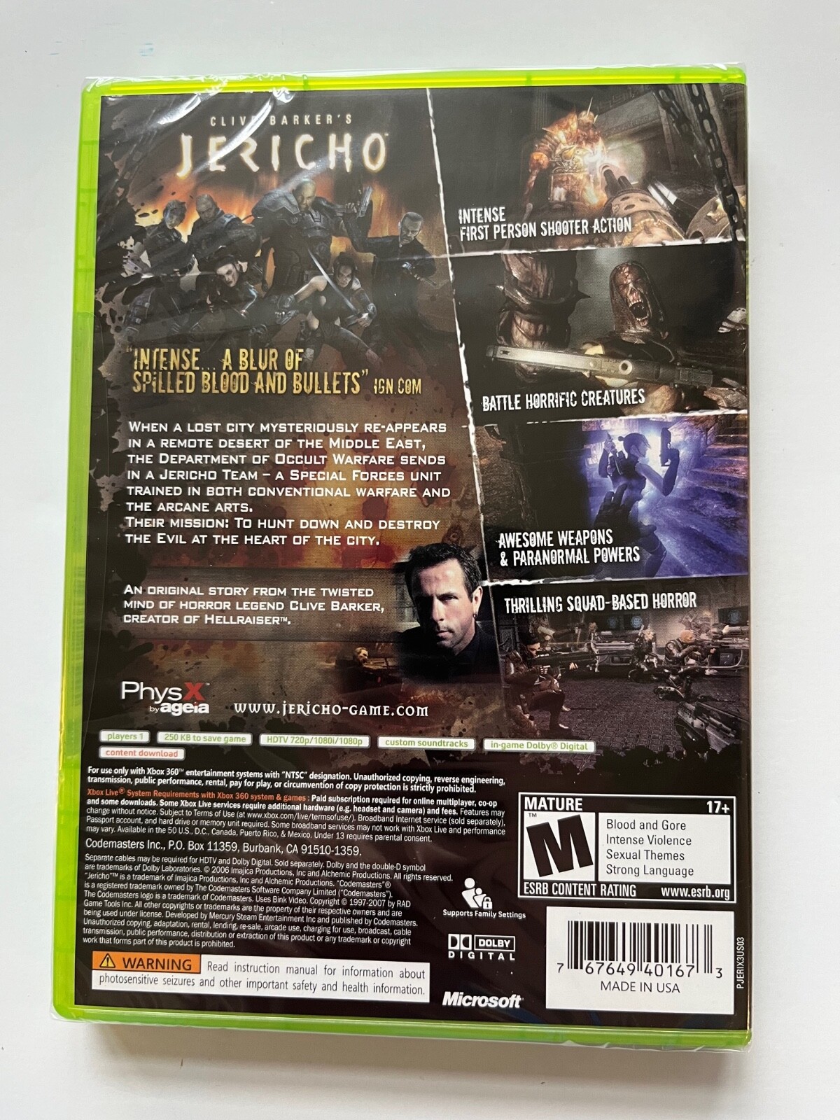 Clive Barker’s Jericho (Microsoft Xbox 360, 2007) New Factory Sealed OOP FPS