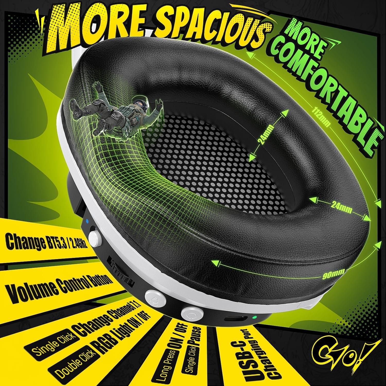Multi-Platform WF18 Wireless Headset: Flip-to-Mute Mic & 100-Hour Battery