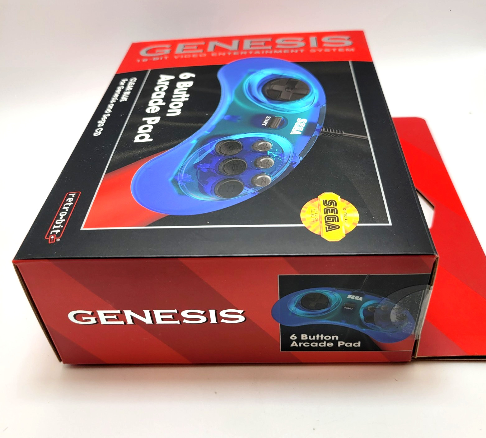 Retro-Bit Official Sega Genesis Controller 6-Button Arcade Pad – Clear Blue