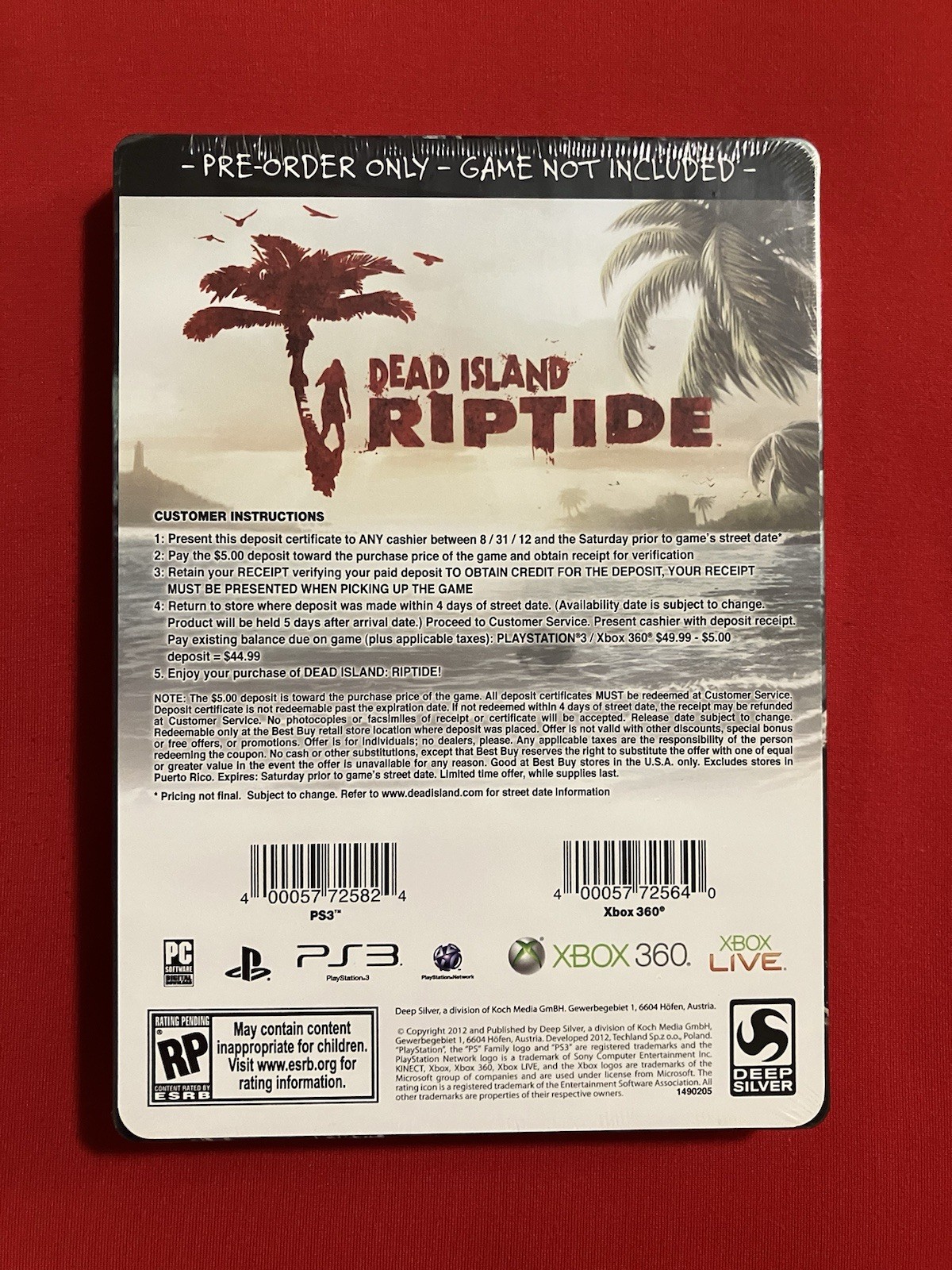 DeaD isLaND RipTiDe: PS3/XBoX EditioN sTeeLBooK “OOP/EMPTY CASE” 💥BRaND NeW💥