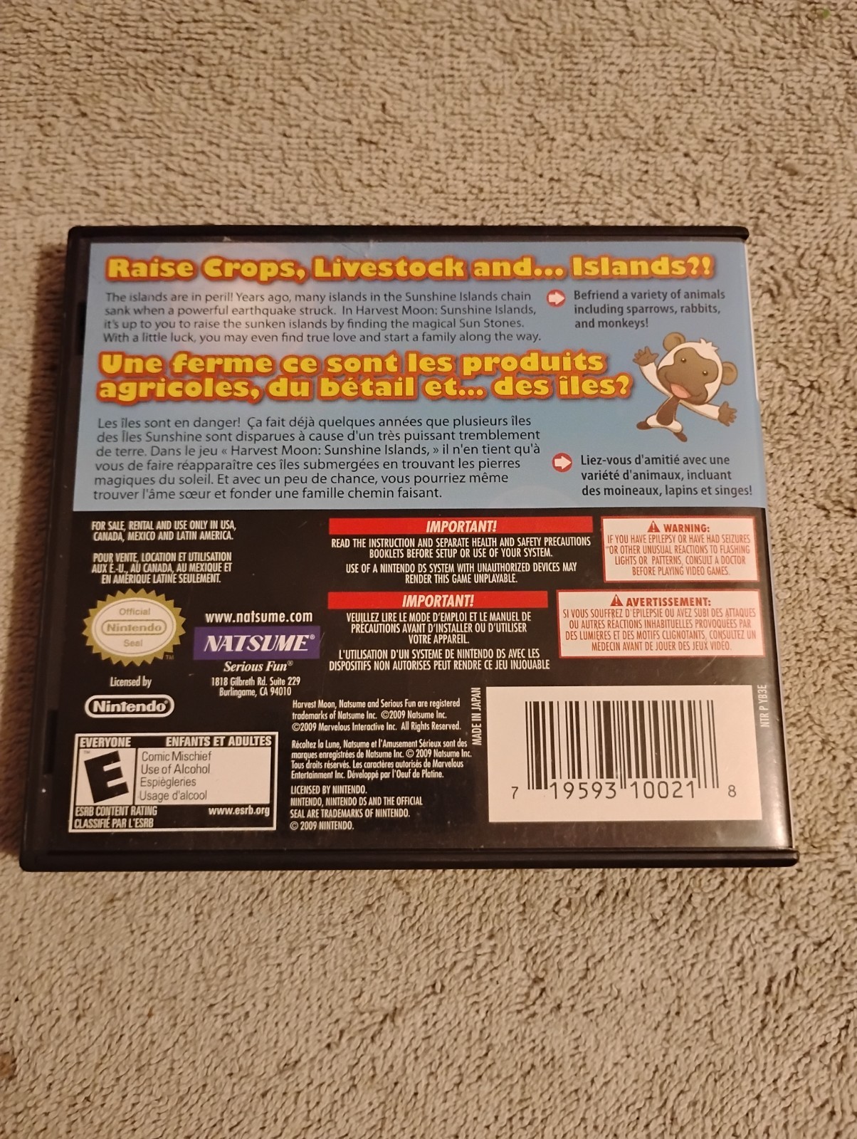 Harvest Moon DS: Sunshine Islands (Nintendo DS, 2009) Complete W/ Reg Card CIB