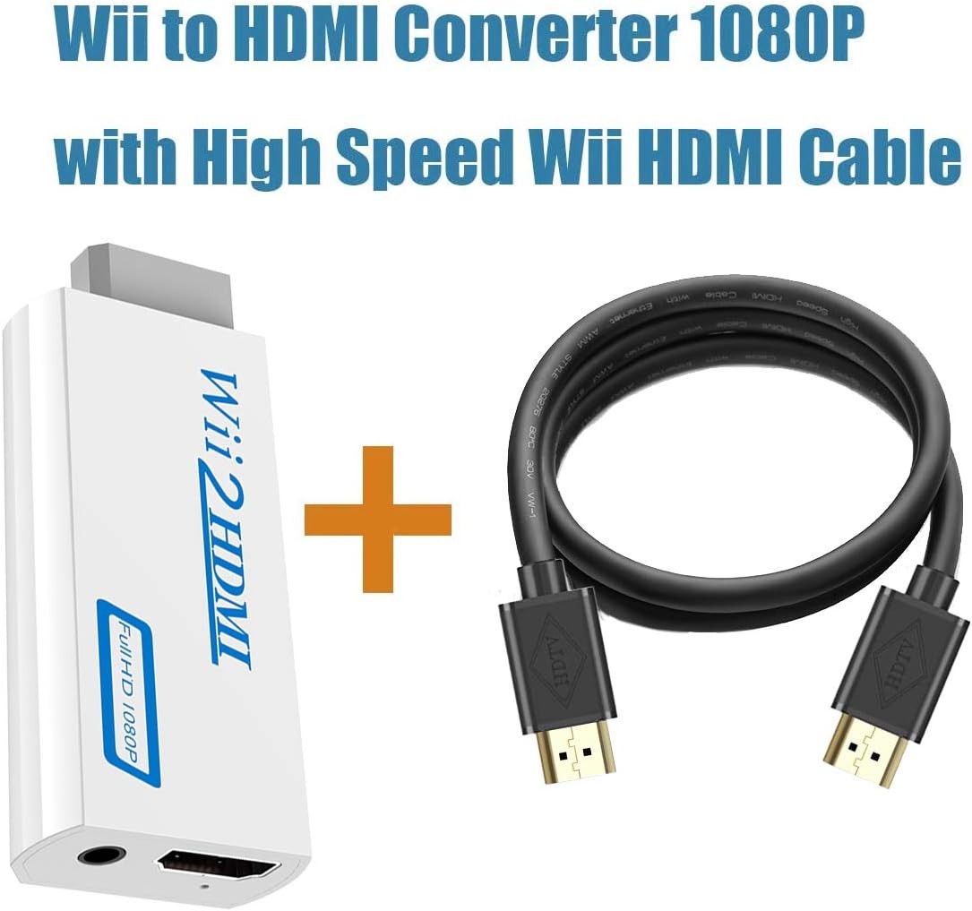 Wii to HDMI Adapter Converter with 3.5mm Audio Jack & 1080p 720p white