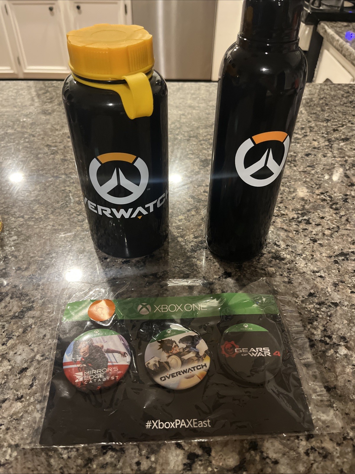 Overwatch Water Bottles (2 & Never Used) & Promotional Buttons Rare Promo Items