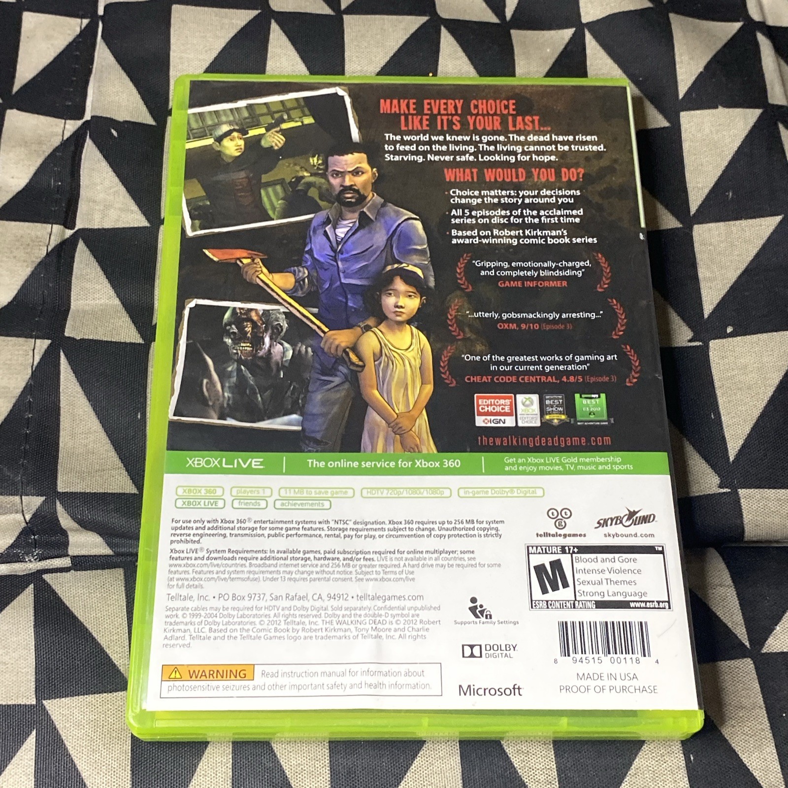 The Walking Dead: A Telltale Games Series (Xbox 360, 2012) Complete With Manual