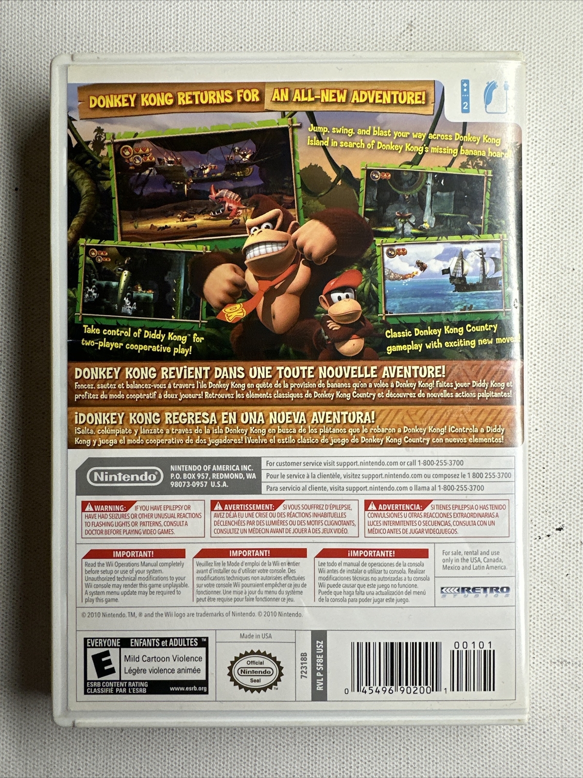Donkey Kong Country Returns Nintendo Wii 2010 With Manual Free Shipping