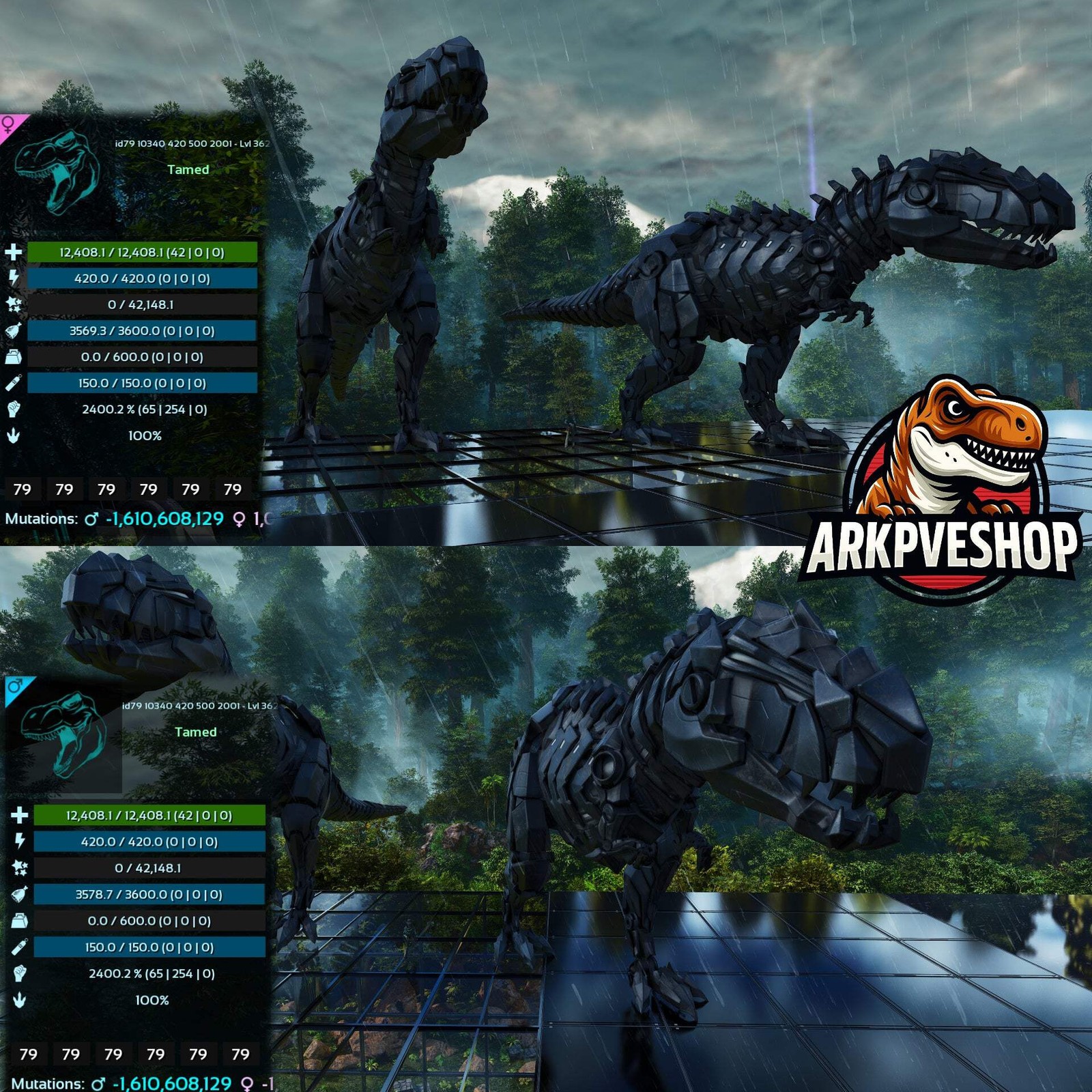 ASA PVE 🦖ARK Survival Ascended Tek Rex 2400% melee Imprinted Top Boss Stats