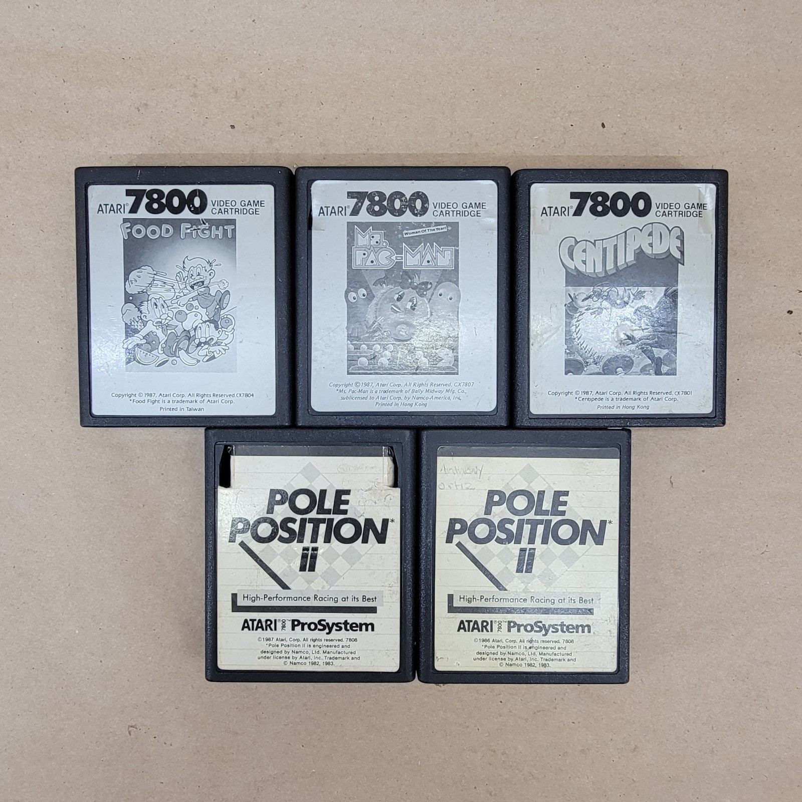 Lot of 5 Atari 7800 Games Food Fight Ms. Pac-Man Centipede & Pole Position
