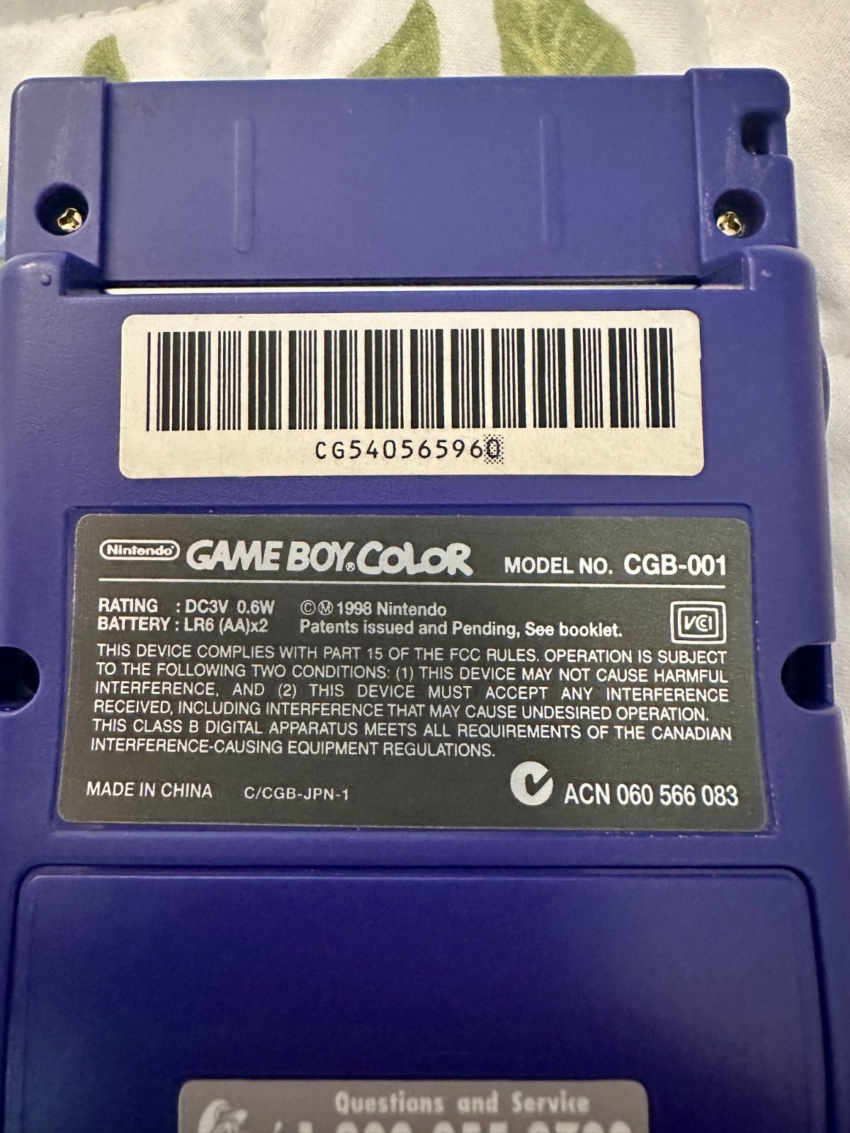 Nintendo Game Boy Color Purple (CGB-001 Handheld Console Tested & Works)