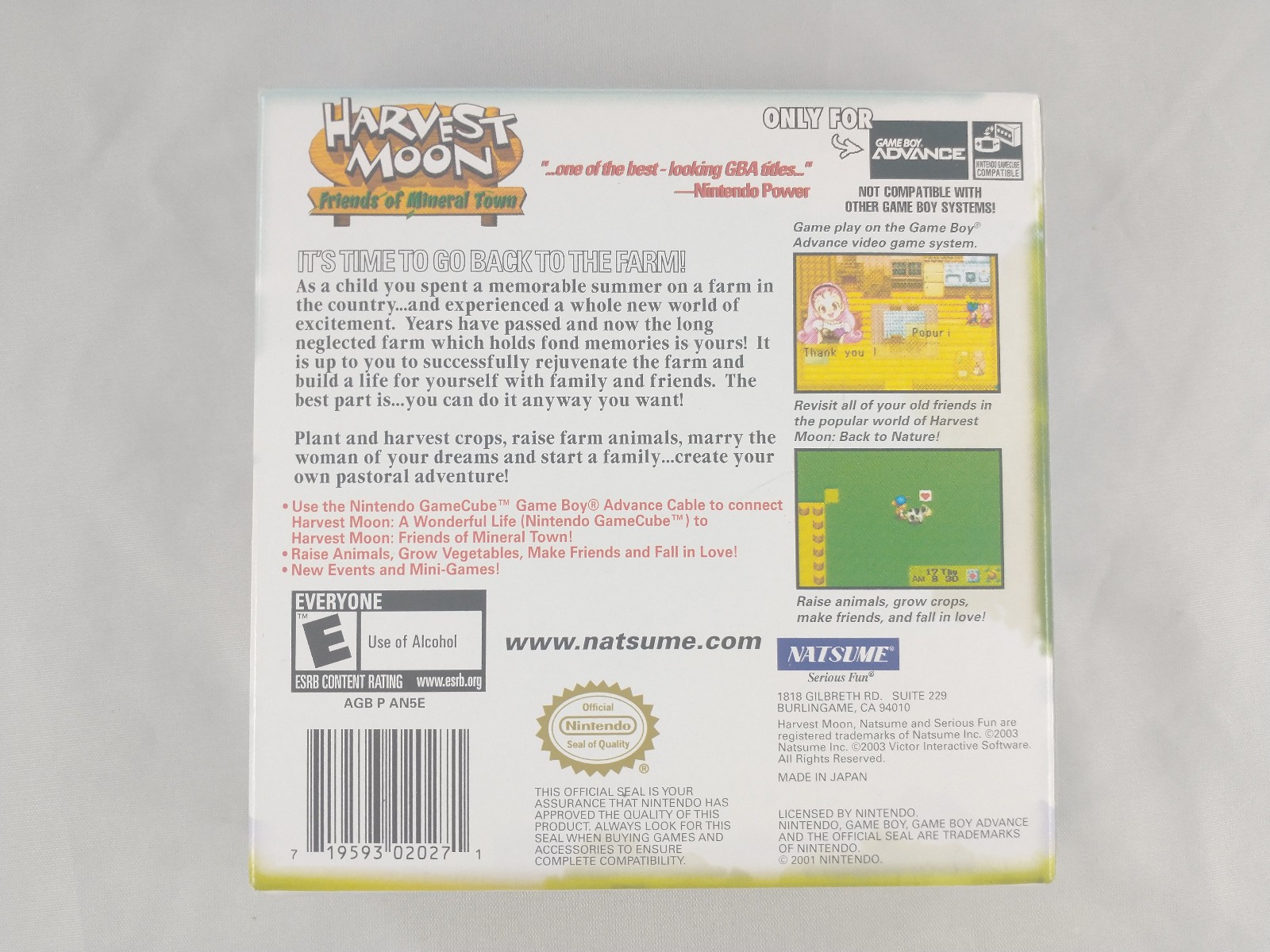 Harvest Moon Friends of Mineral Town GBA Box Manual Inserts Only – No Game