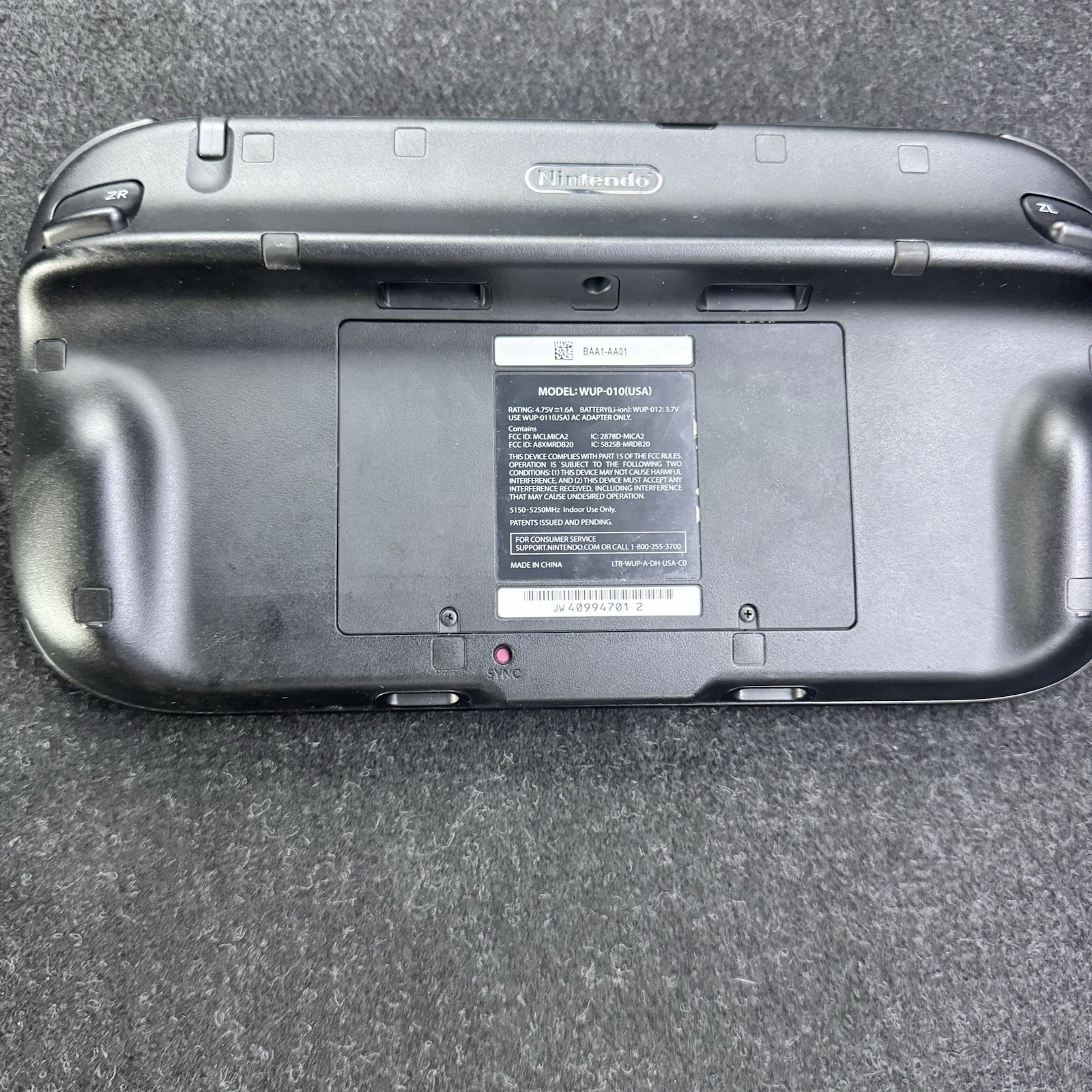 Nintendo Official Wii U Gamepad ONLY Genuine WUP-010 Black / Untested