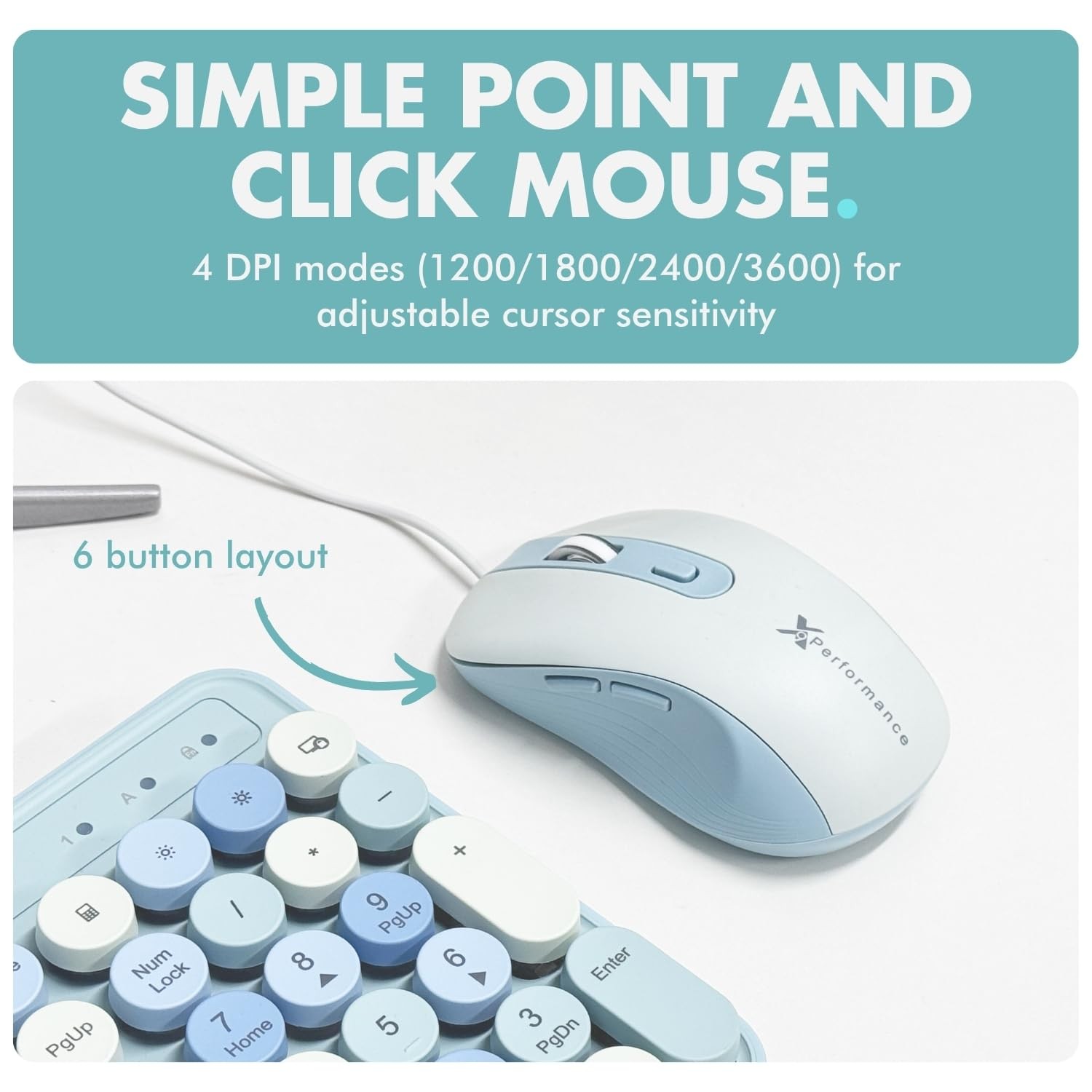 X9 Wired Keyboard and Mouse Combo with Backlight – Retro Typewriter Blue
