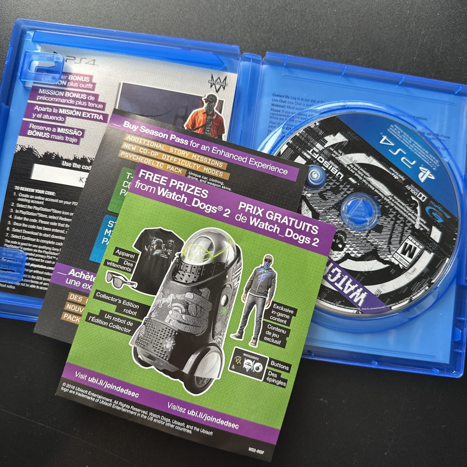 Watch Dogs 2 CIB Inserts PlayStation 4 PS4 USA 2016 Tested Working
