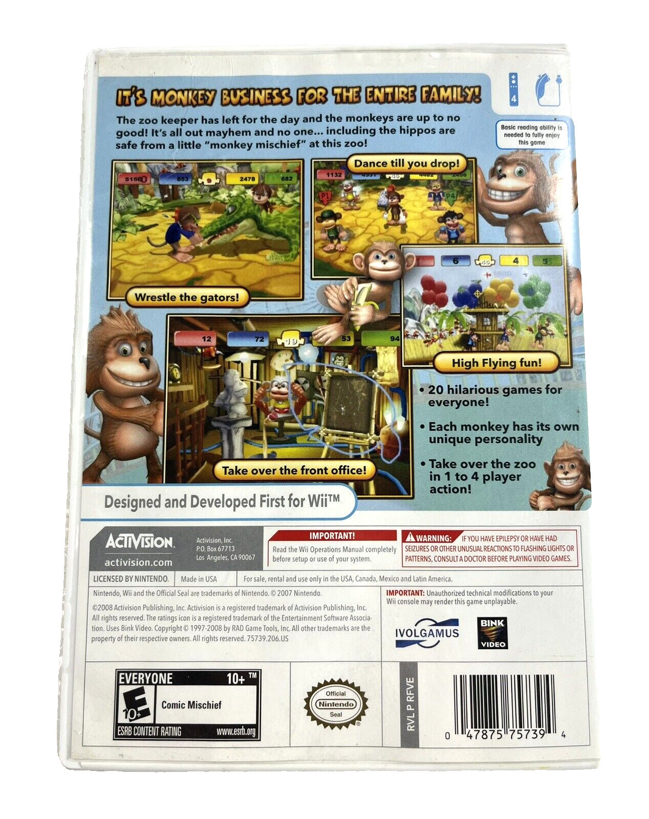 Monkey Mischief Party Time Nintendo Wii 2008 Complete with Manual Tested