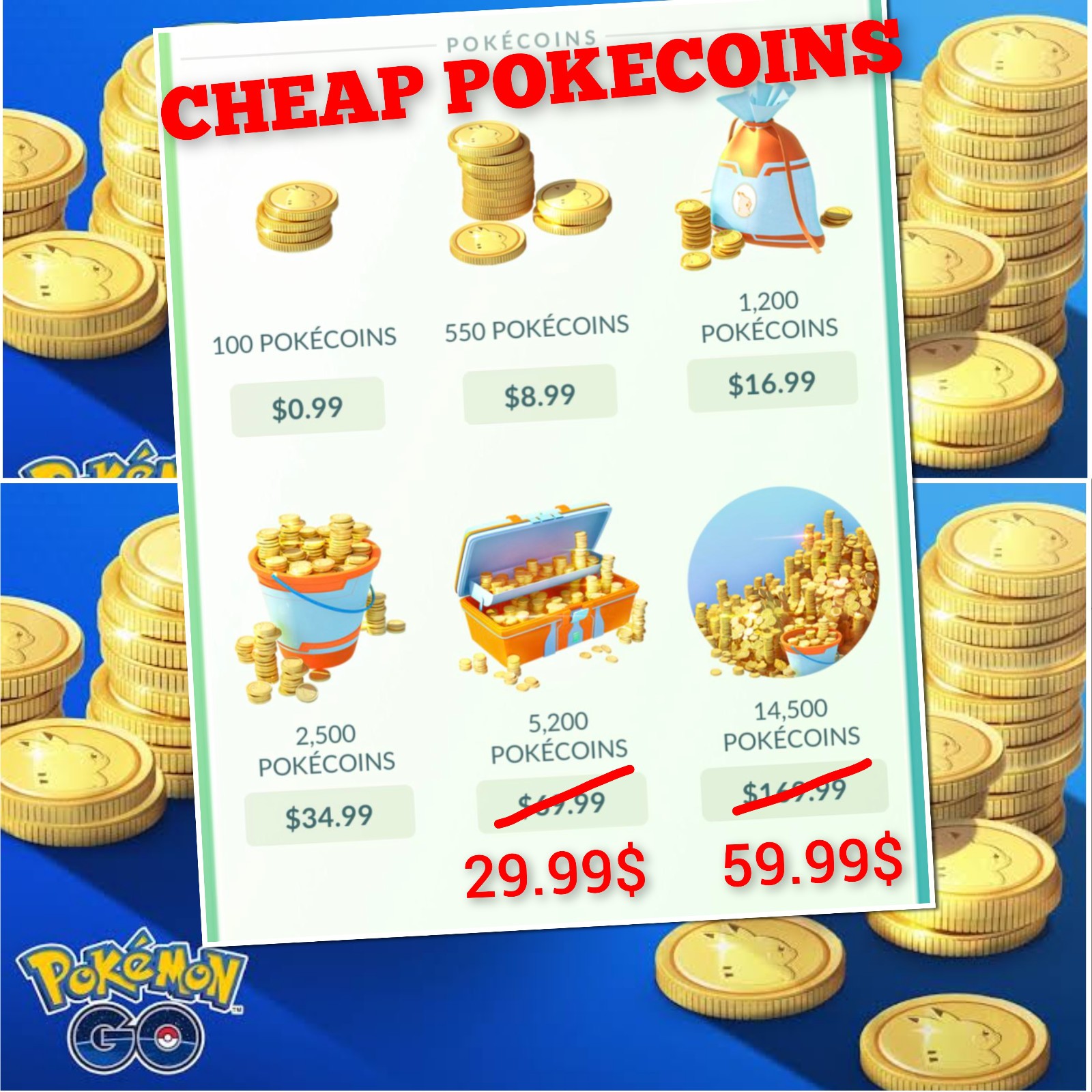 Pokémon GO Pokecoins | 5200-15500-31000 POKECOINS CHEAP | PTC | FAST & CHEAP