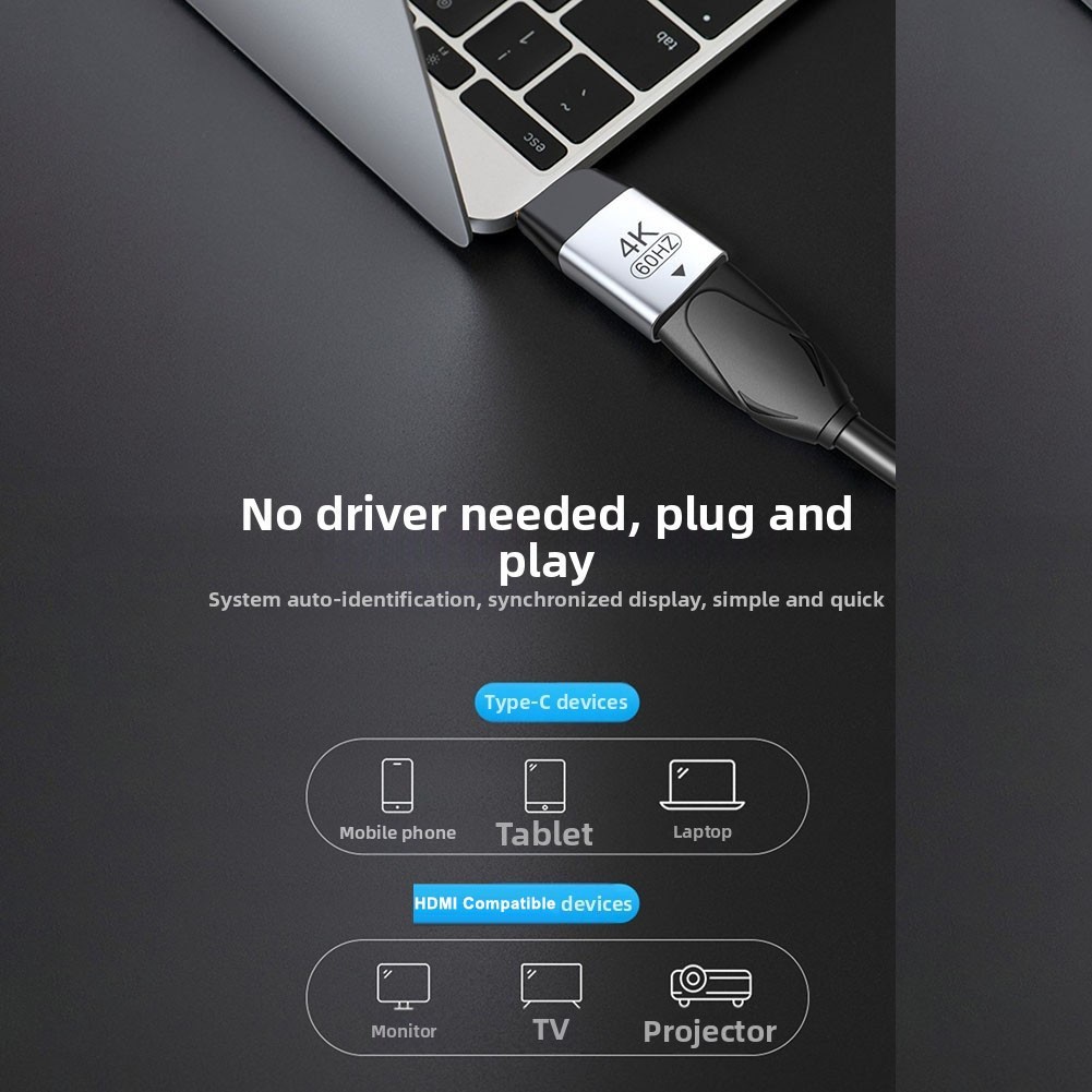 Type-C Adapter 4K@60Hz Silver Aluminum Construction for Laptop Phone Use