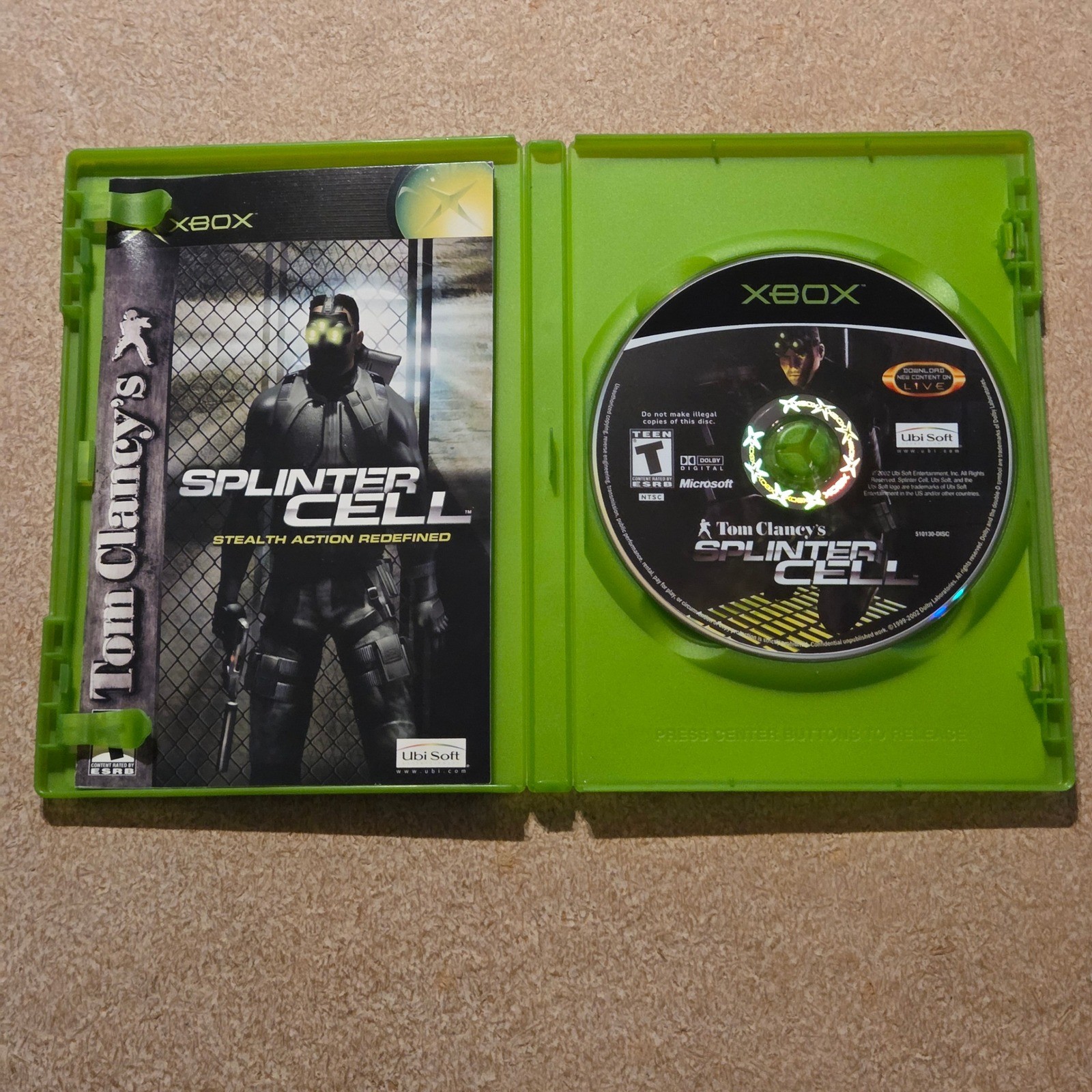 Microsoft Splinter Cell Xbox N/A Green Good Tom Clancy Stealth Action 2002
