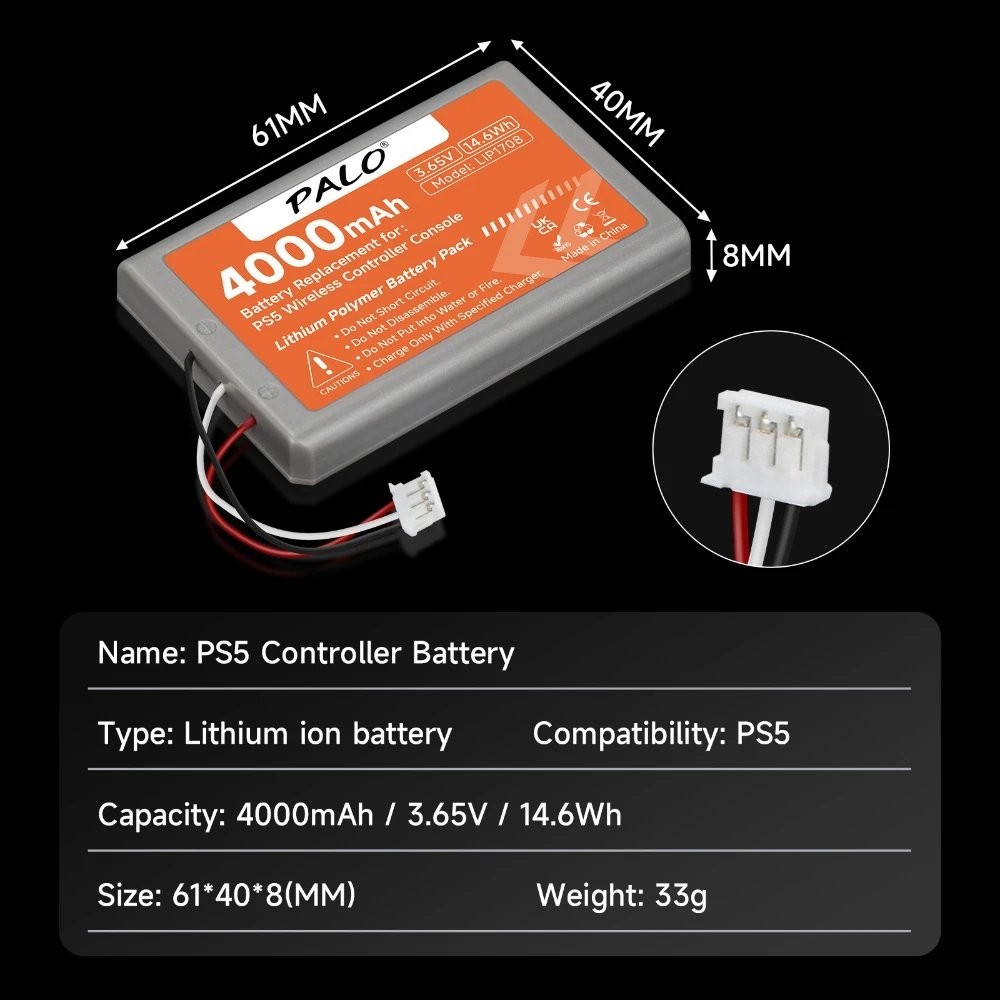 4000mAh PS5 DualSense Wireless Controller Replacement Battery
