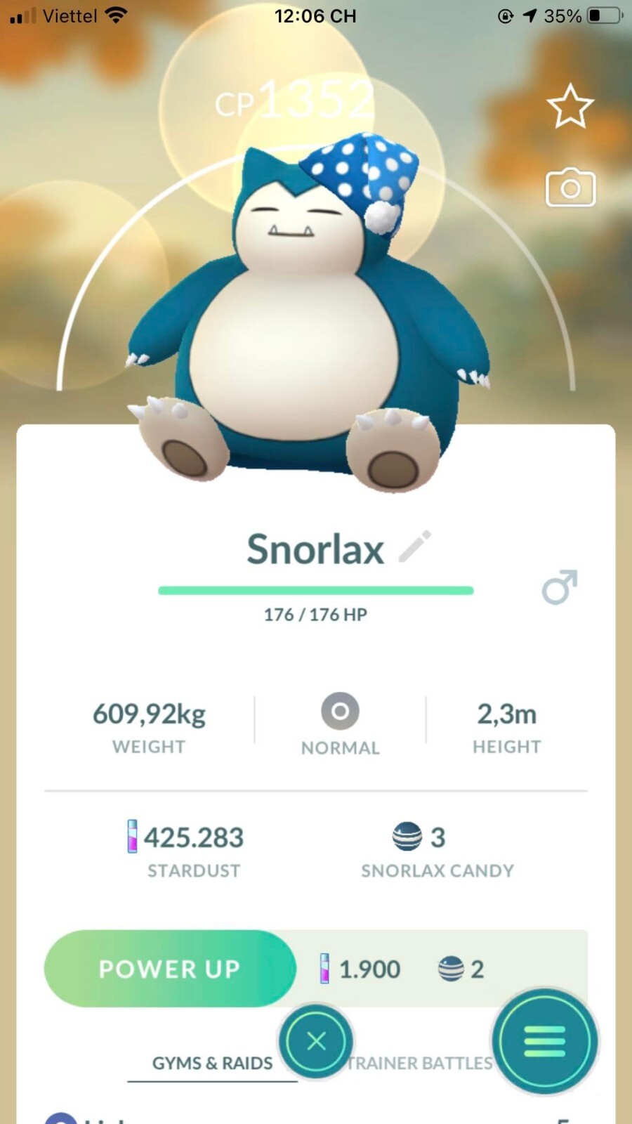 Pokemon Snorlax wearing a nightcap – TRADE 20k stardust