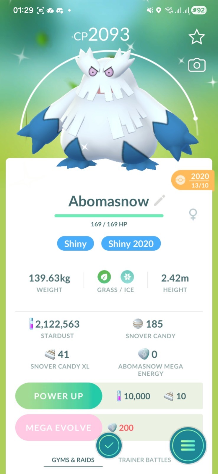 Shiny Abomasnow ( Caught In 2020 ) ( Maxed Level 40 ) ( 3 Moves ) Pokemon Tr@de