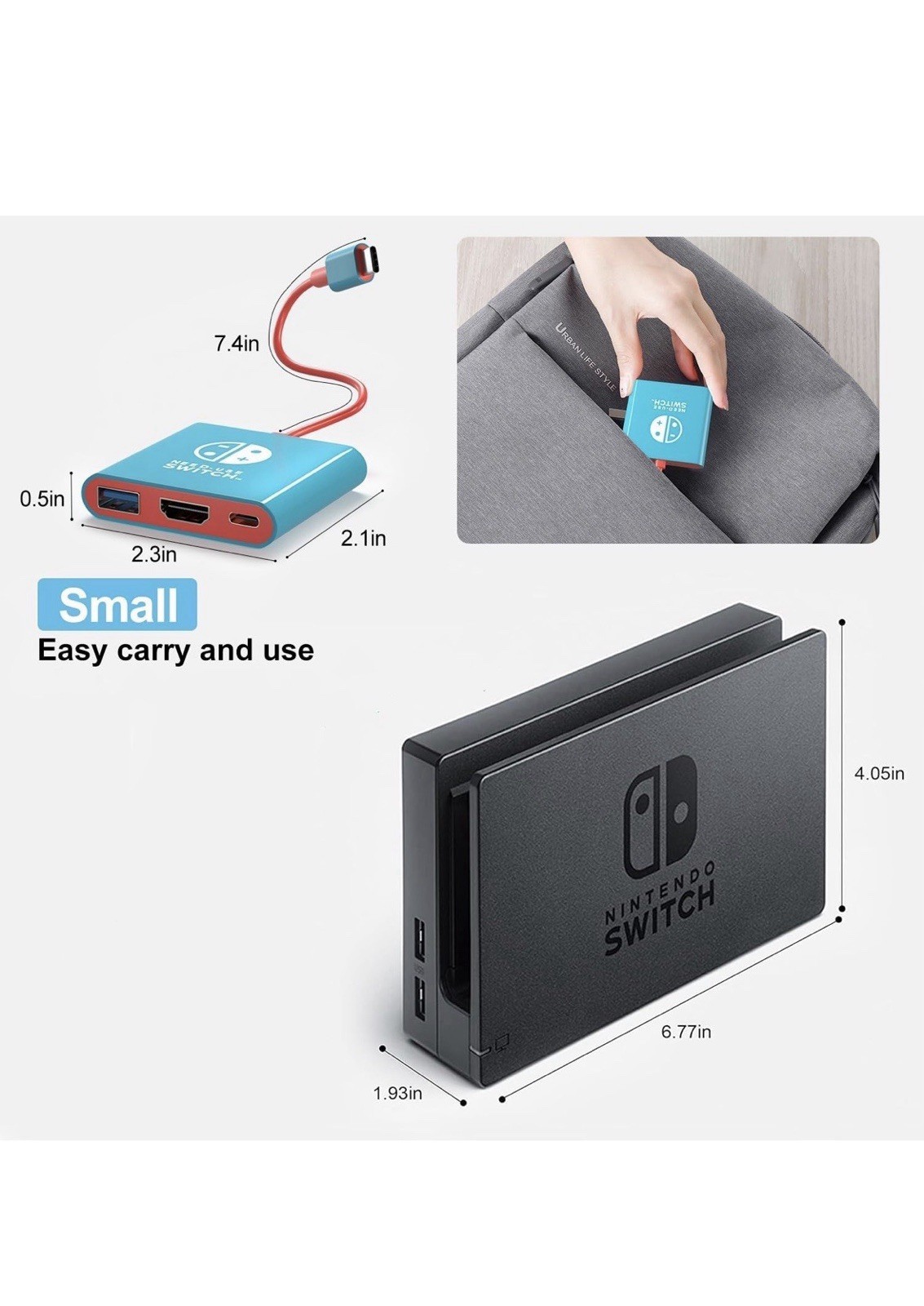 Nintendo Switch Type-C Hub NEW SEALED Portable Dock Adapter 4k Blue Red 3 Ports