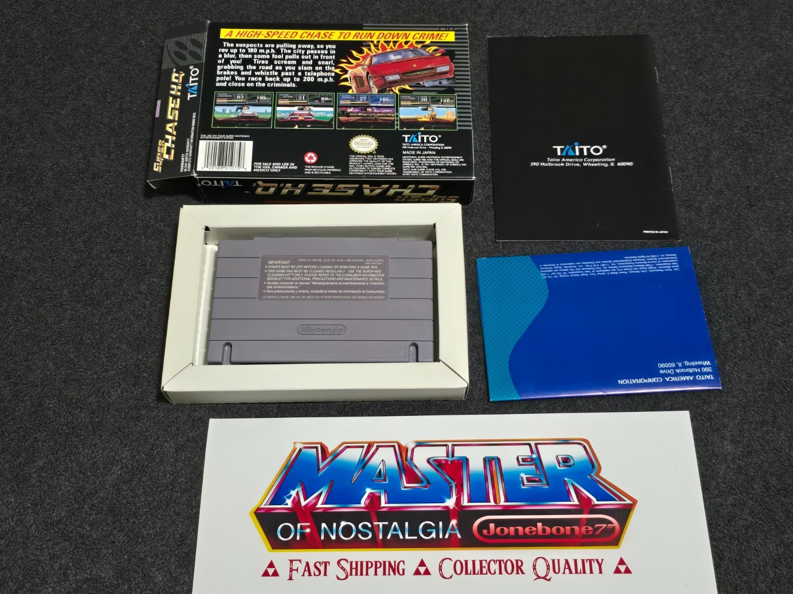 SNES Super CHASE H.Q. Complete CIB Box Game Super Nintendo Chase HQ Taito Poster