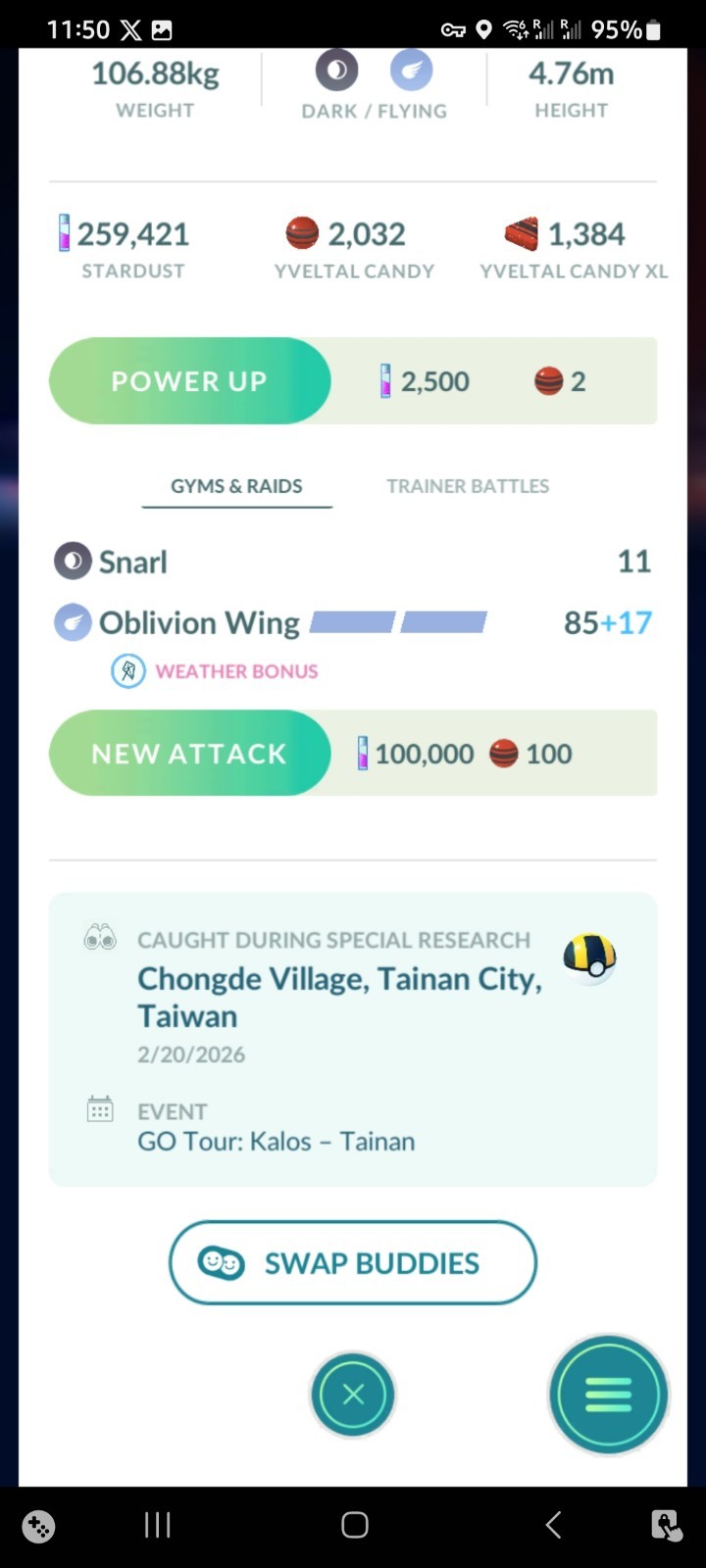 Shiny Yveltal Taiwan Ultra Ball Pokemon Go (20k Dust)