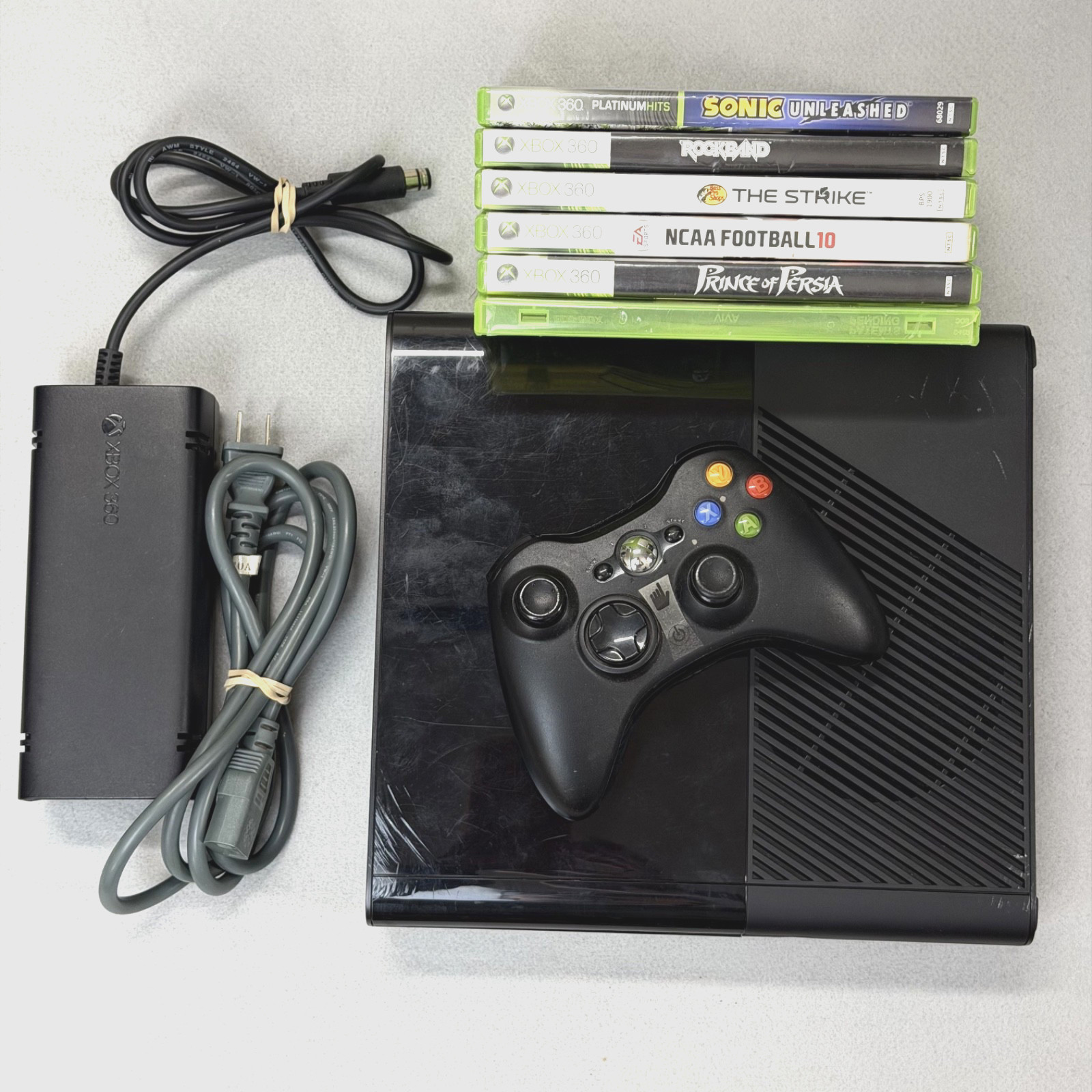 Microsoft Xbox 360 E 1538 Console Controller Bundle Games Rock Band Sonic NO HDD