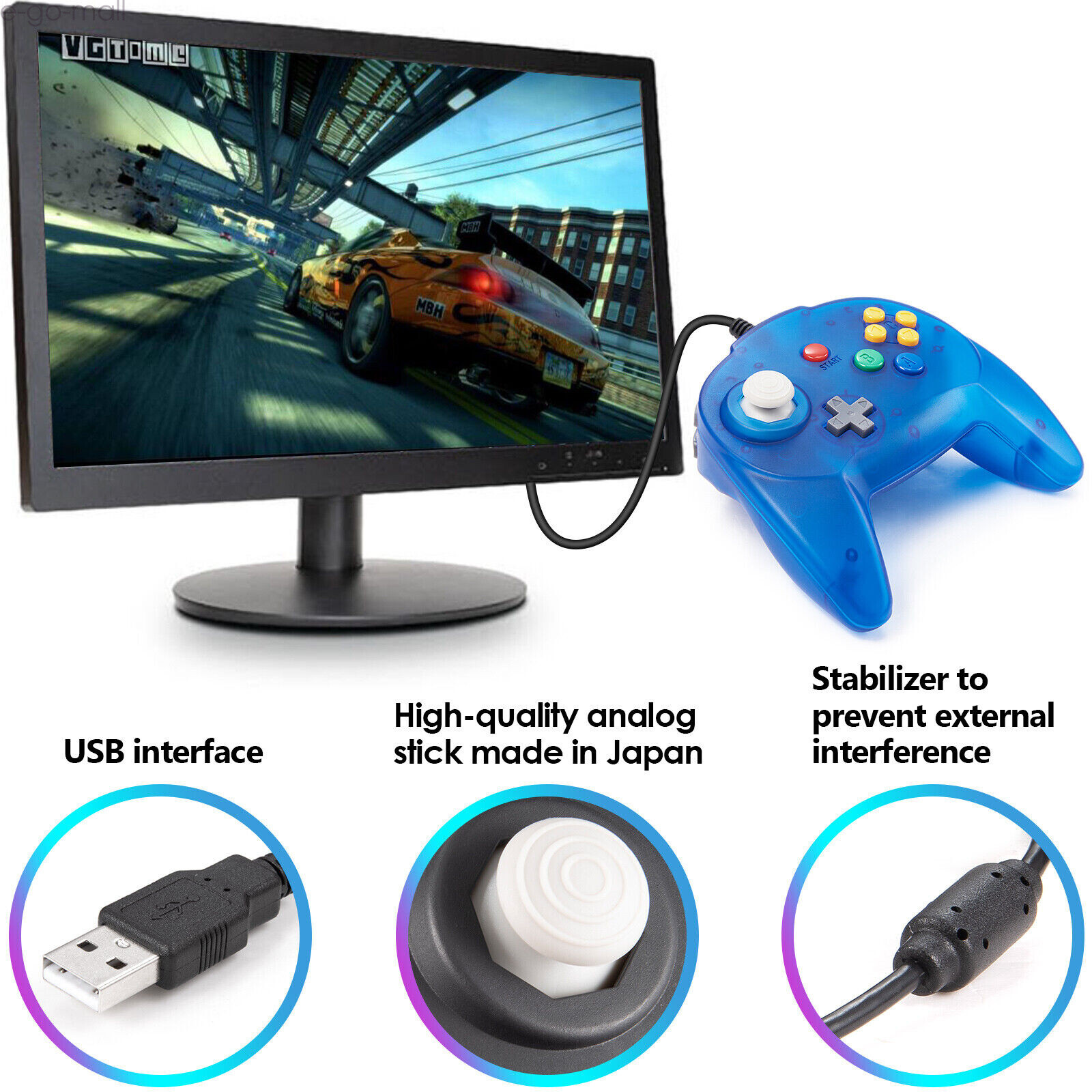 USB N64 Mini Wired Game Controller for STEAM Super RetroCade Switch PC MAC