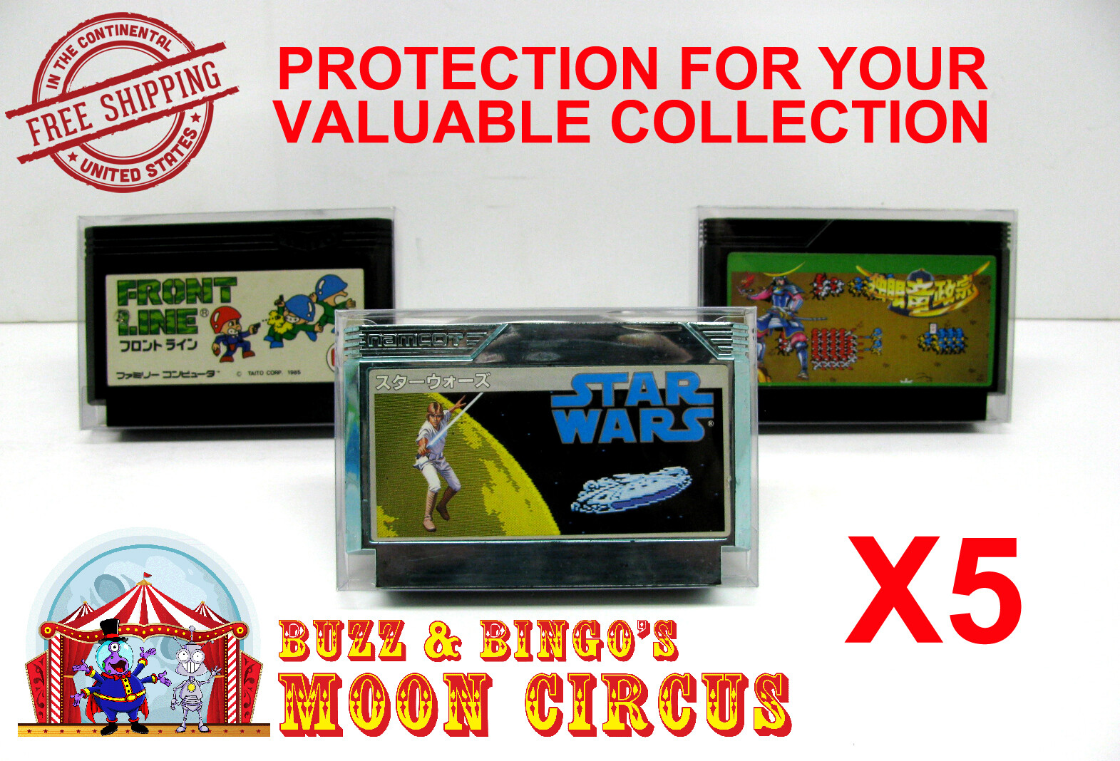 5X NINTENDO FAMICOM GAME CARTRIDGE – CLEAR PLASTIC PROTECTIVE BOX PROTECTORS
