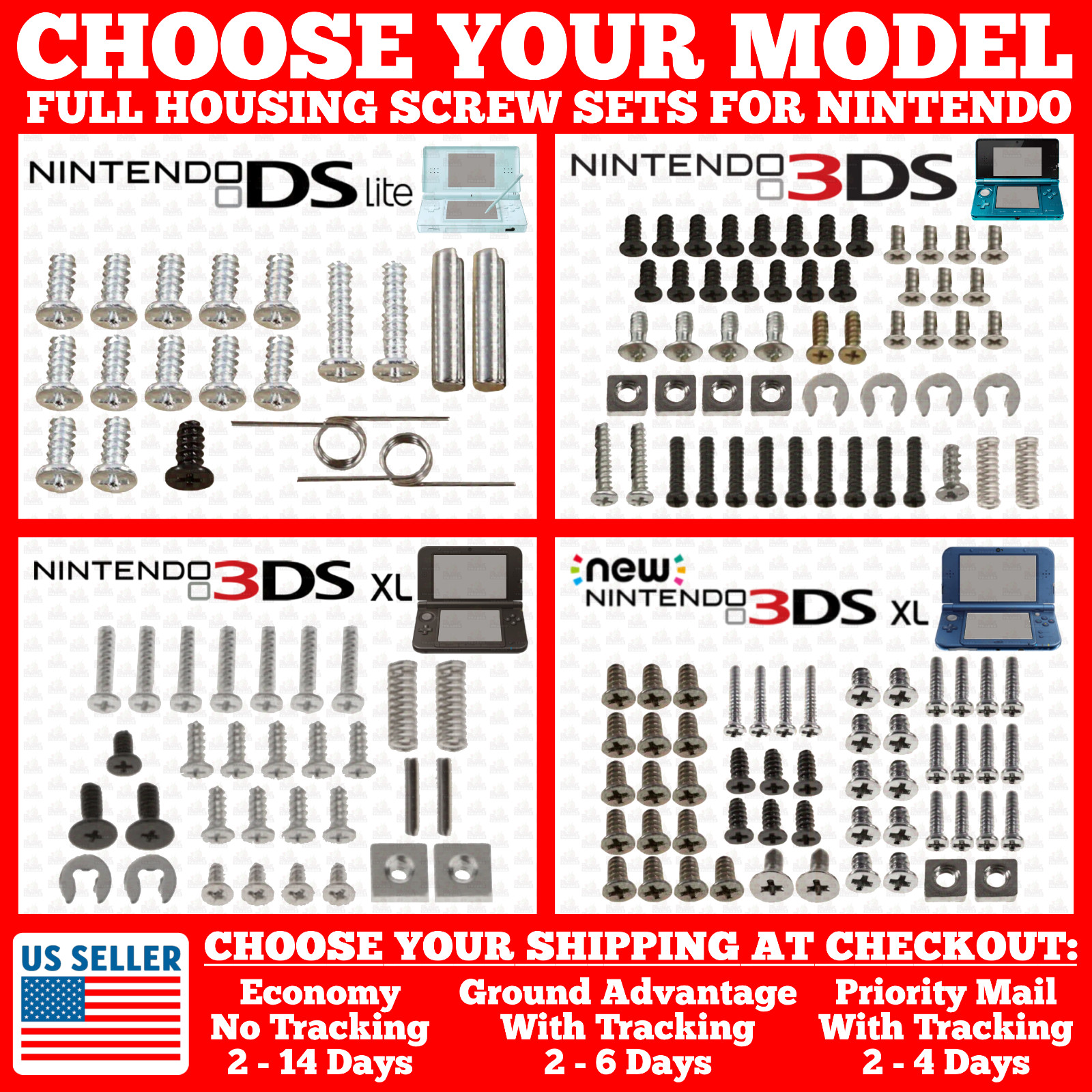 Full Screw Set For Nintendo New/3DS/XL/LL/NDSL/DS Lite Console Housing Shell Kit