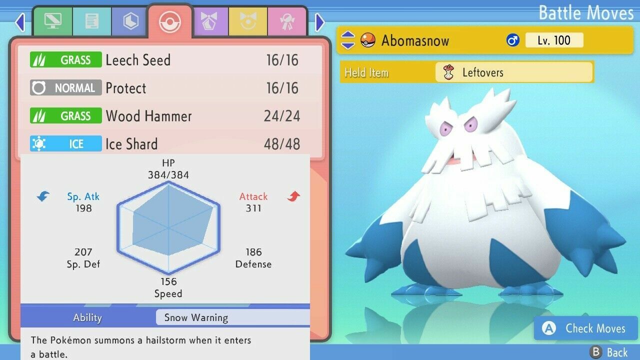 ✨Shiny Abomasnow 6IV✨ Pokemon Brilliant Diamond Shining Pearl Max EV Battle