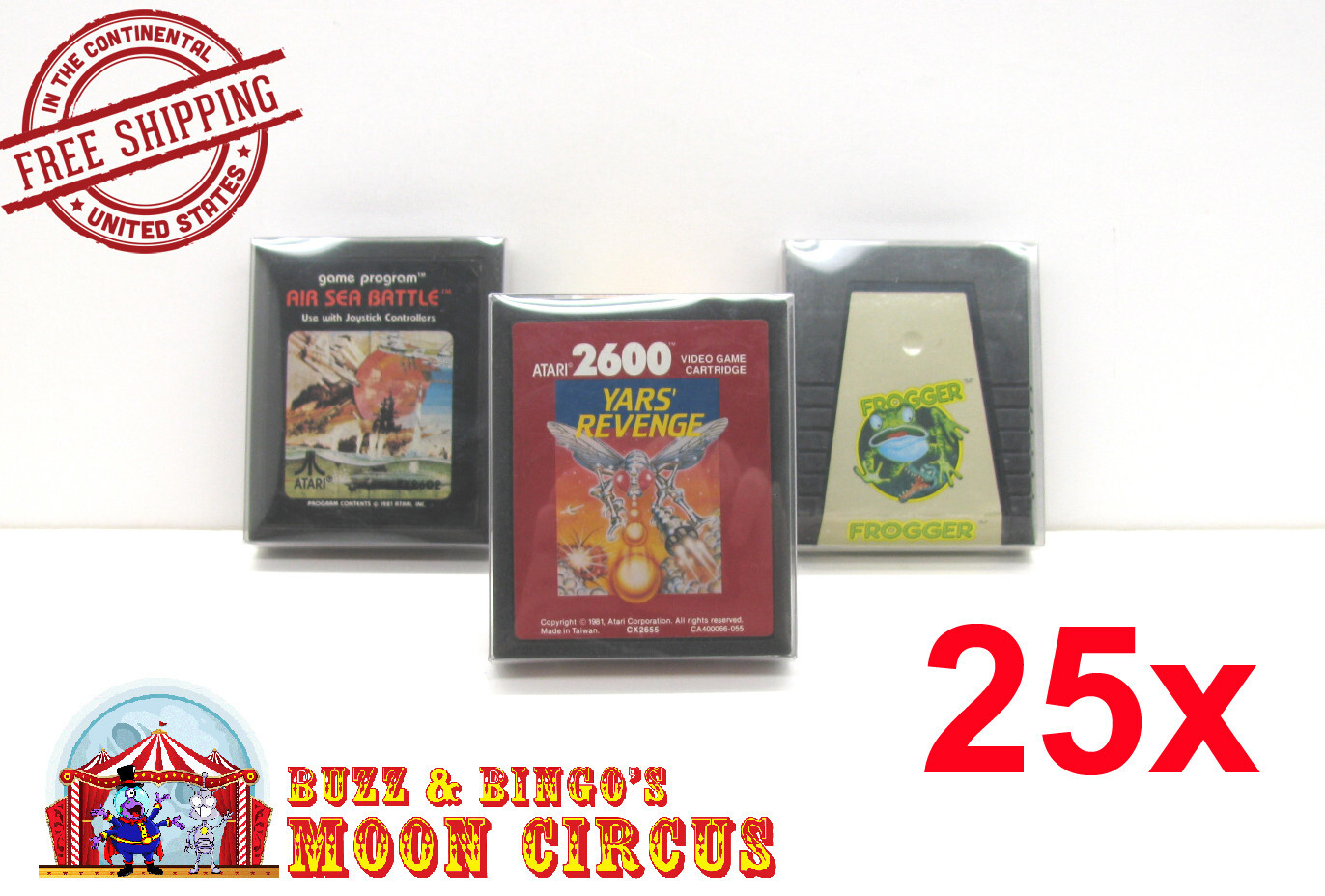 25x CLEAR PLASTIC PROTECTIVE BOX SLEEVE FOR ATARI 2600 GAME CARTRIDGES (SIZE B)