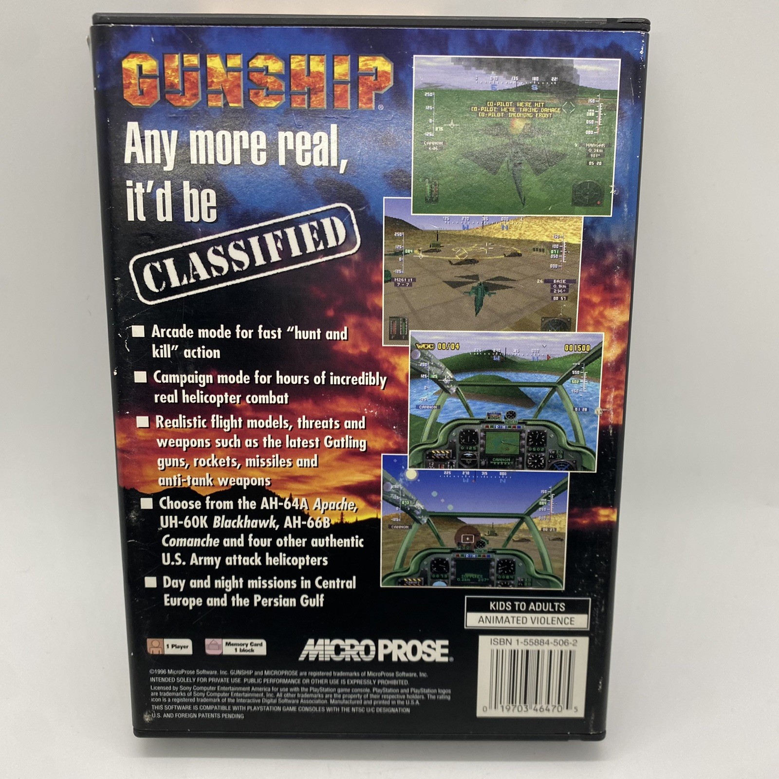 Gunship PS1 Long Box PlayStation 1 Missing Manual Tested
