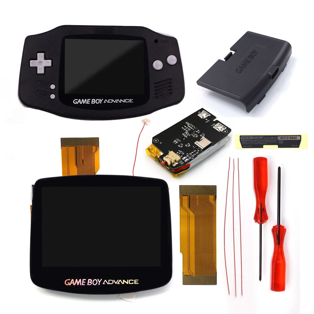 Hispeedido V5 Laminated IPS LCD Kit+Pre-cut Shell W/Rechargable Battery For GBA