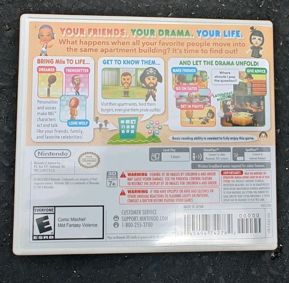 Nintendo Tomodachi Life for Nintendo 3DS w/ Case, Manual & Cartridge Free Ship