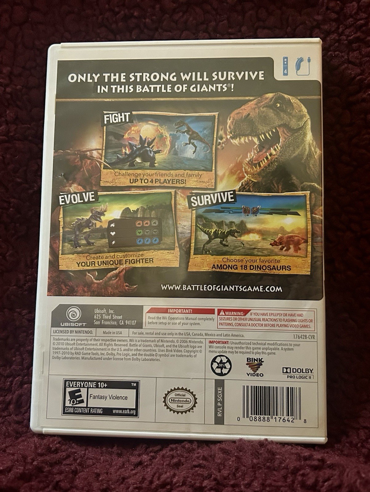 BATTLE OF GIANTS: DINOSAURS STRIKE, Wii 2010 – DISC W/ MANUAL & CASE INCLUDED!!