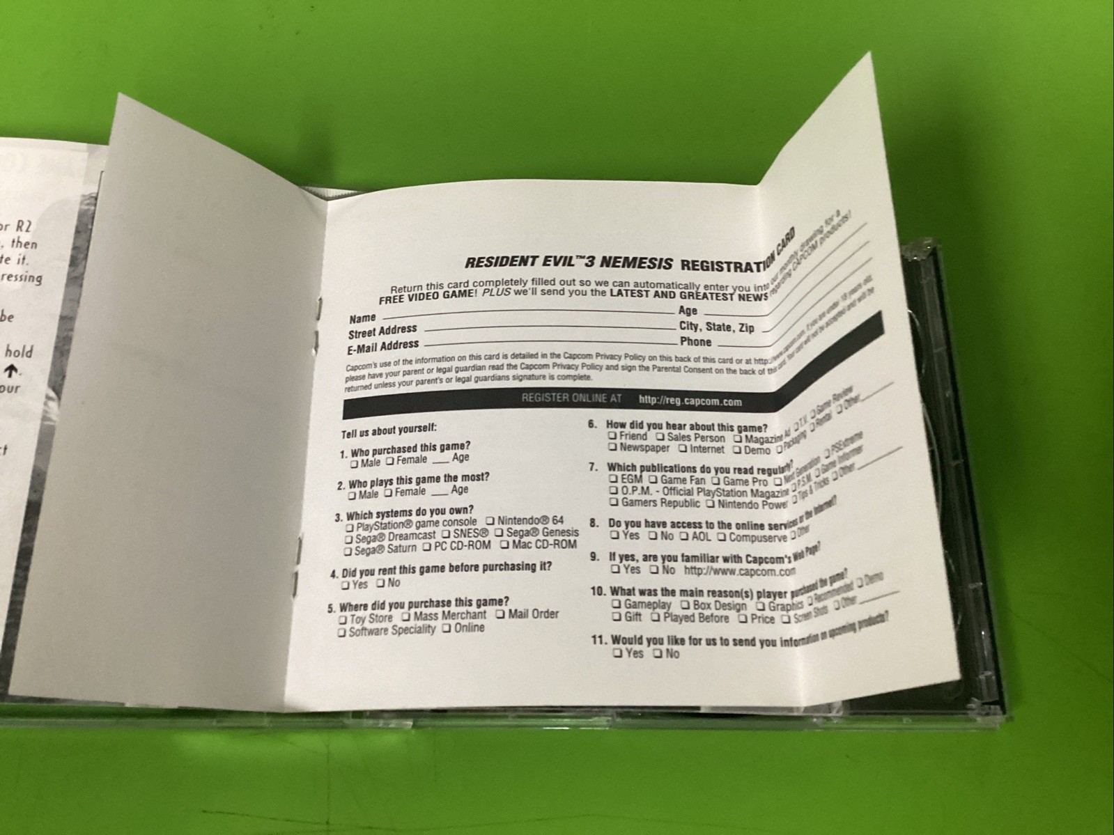 Resident Evil 3: Nemesis (PS1, 1999) CIB Manual Reg Card W/ Demo Disc Tested