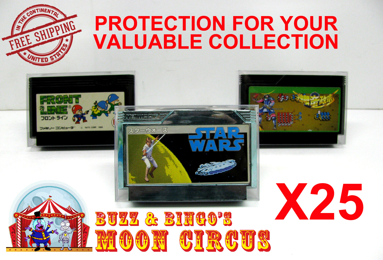 25X NINTENDO FAMICOM GAME CARTRIDGE – CLEAR PLASTIC PROTECTIVE BOX PROTECTORS