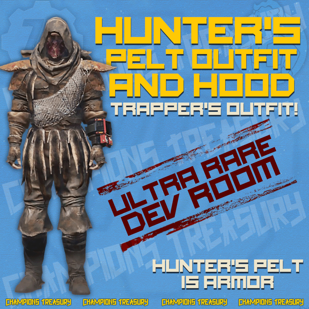 FALLOUT 76 PC Hunter’s Pelt & Hunter’s Hood RAREST DEV ROOM APPAREL EVER CHEAP