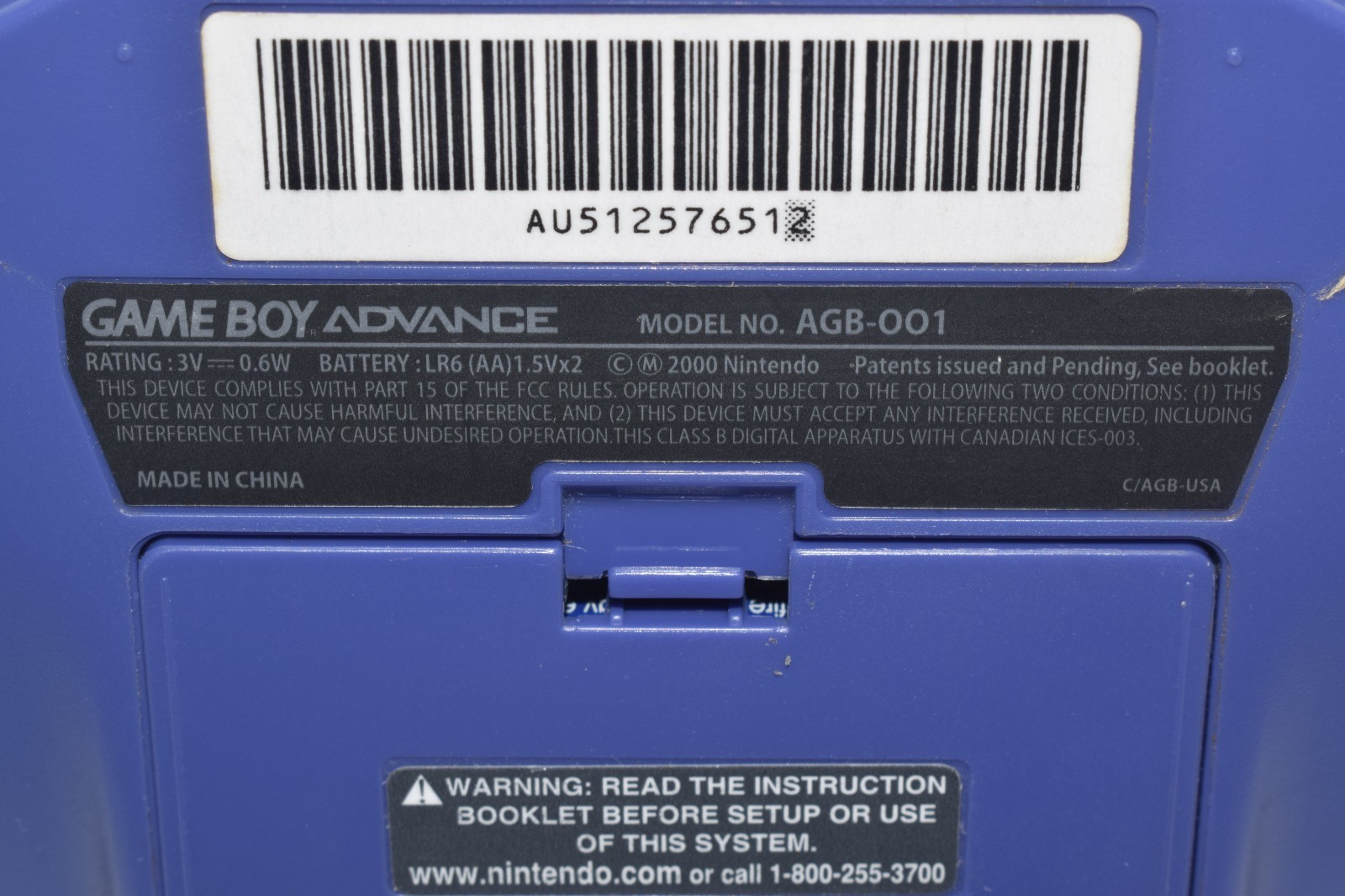 Nintendo Game Boy Advance GBA Console AGB-001 – Indigo Purple w/Original Box!