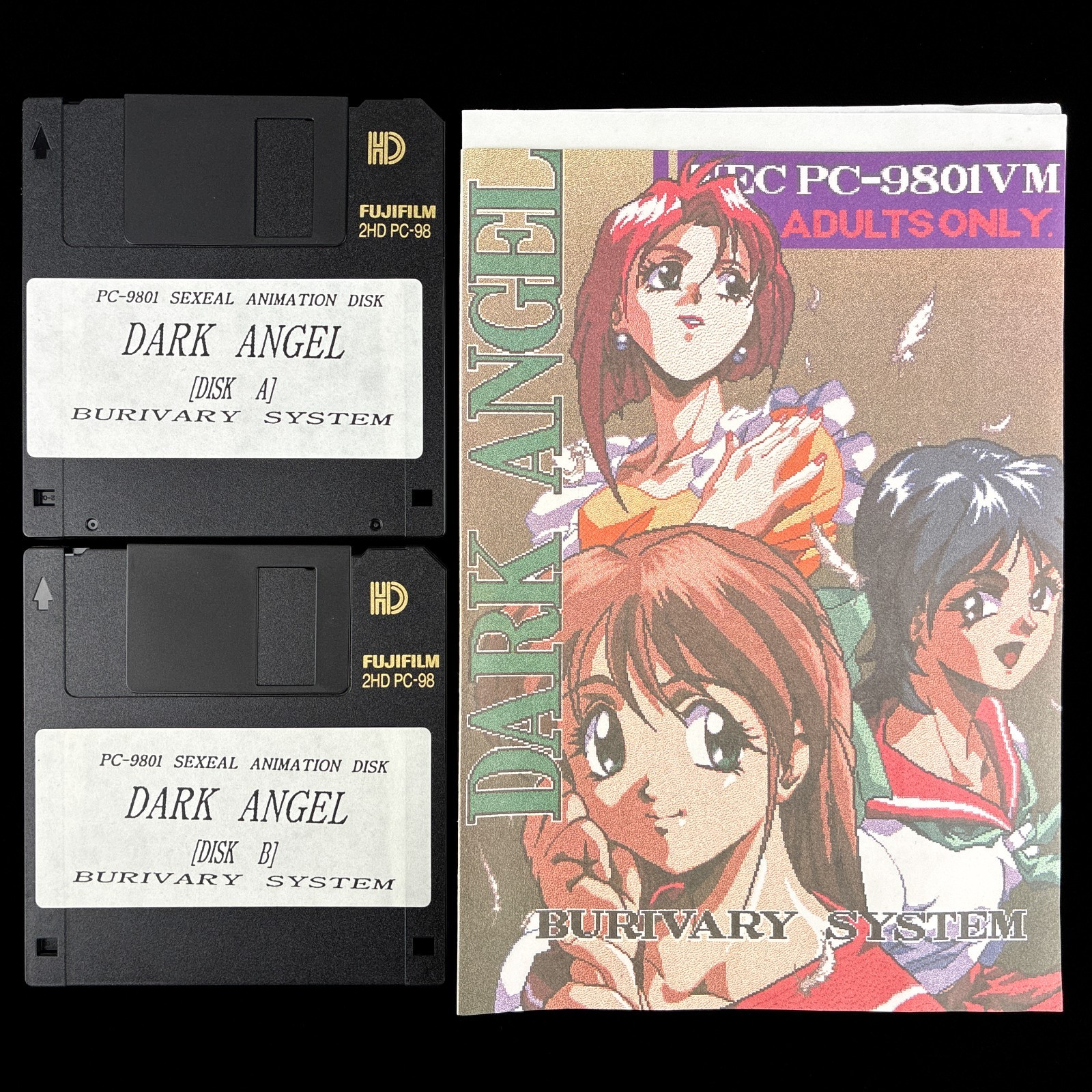 Vintage BURIVARY SYSTEM DARK ANGEL 3.5″ PC-98 Doujin ADV Visual Novel Game Japan