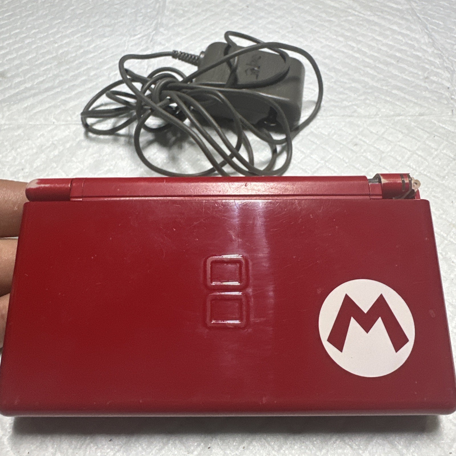 Nintendo DS Lite Mario Edition Console w/ Charger & GBA WORKS! BAD HINGE!