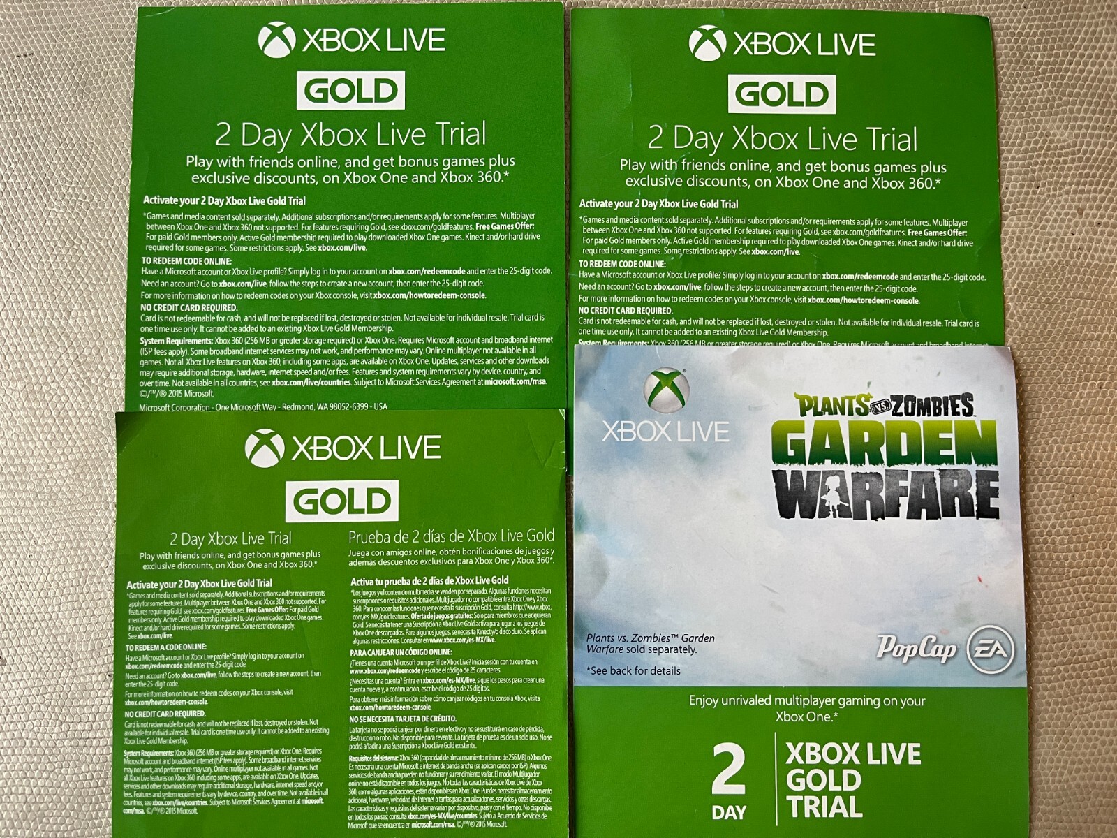 XBOX LIVE 2 Day / 48 Hour UNUSED Code Cards, Lot of 20 Trial Codes + BONUS items