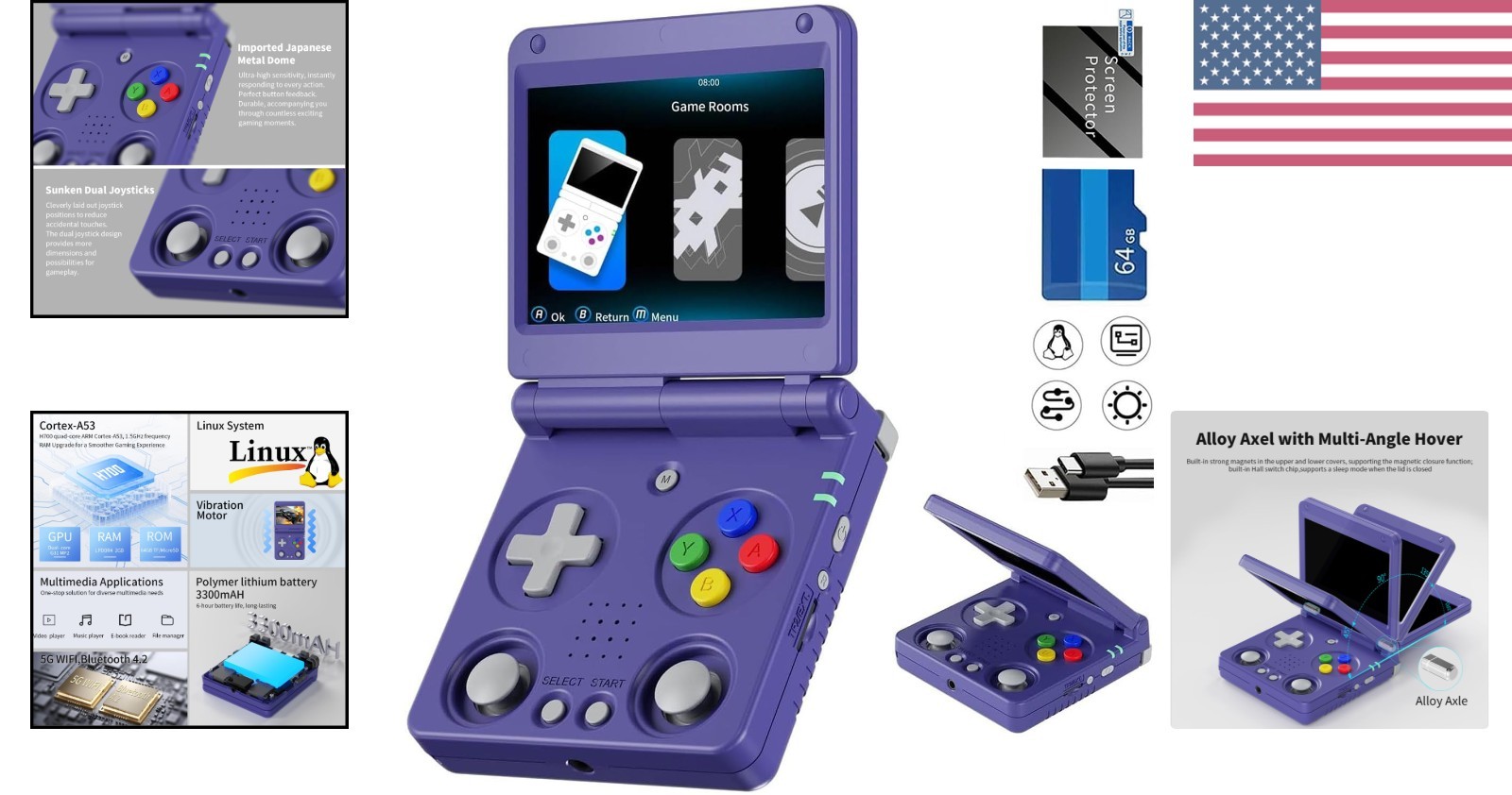 Flip Retro Handheld Game Console Retro Gaming Console with 64G Preloaded 5532…