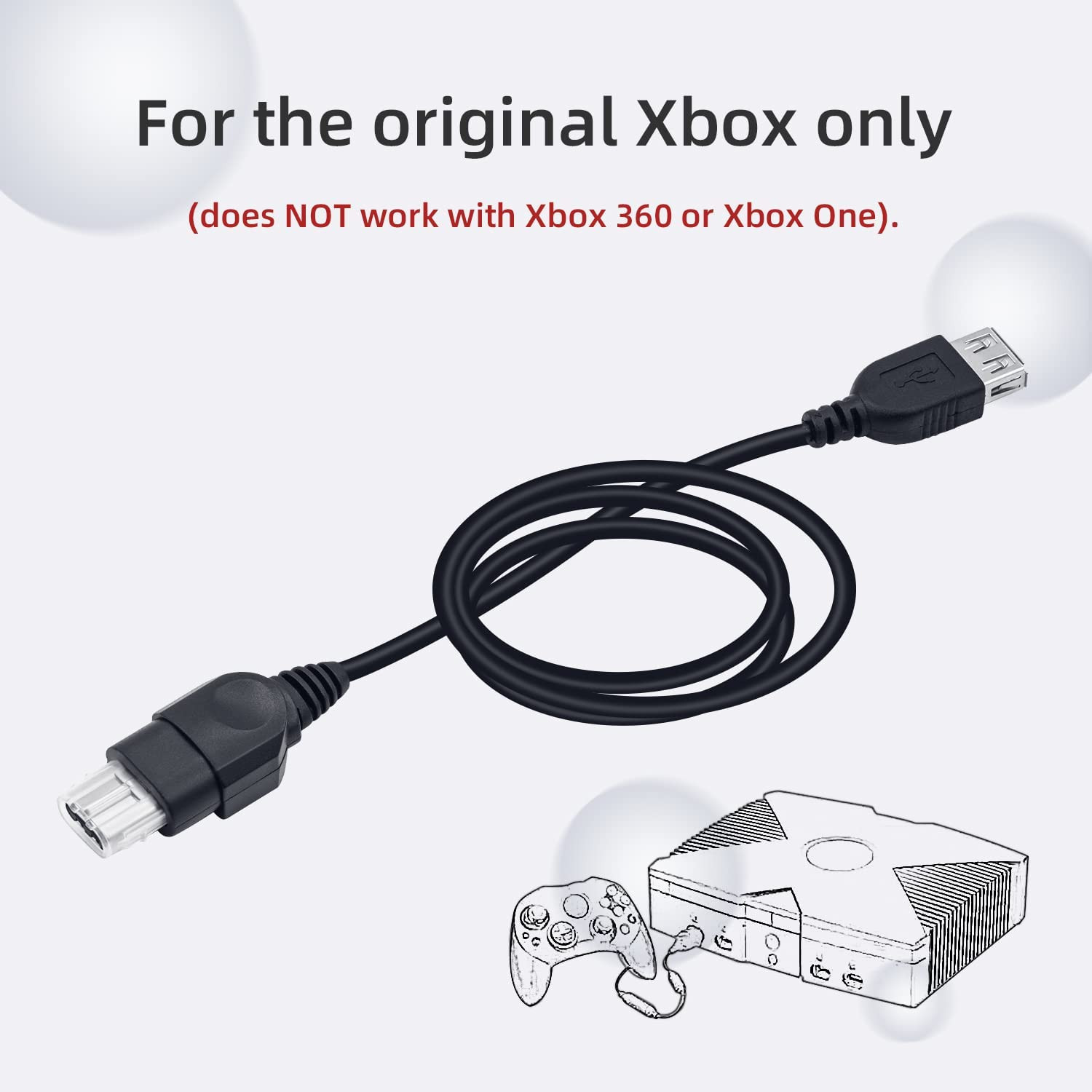 Mcbazel PC Female USB to Xbox Converter Adapter Cable Cord for Original Gen. 1 X