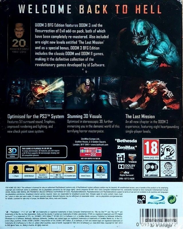 Doom 3: BFG Edition (PlayStation 3, Bethesda) – Slipcover + Complete – PAL