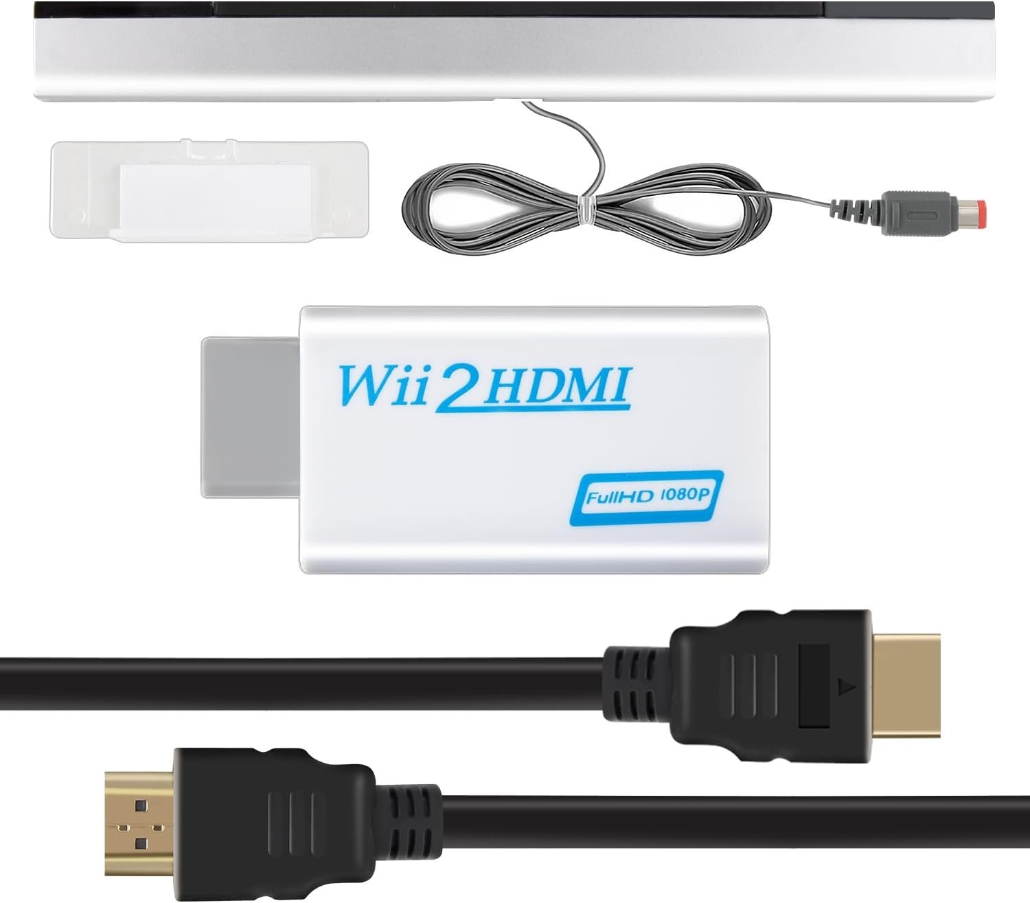 3 in 1 Kit Wii to HDMI Converter Wired Infrared Sensor Bar 5ft HDMI Cable