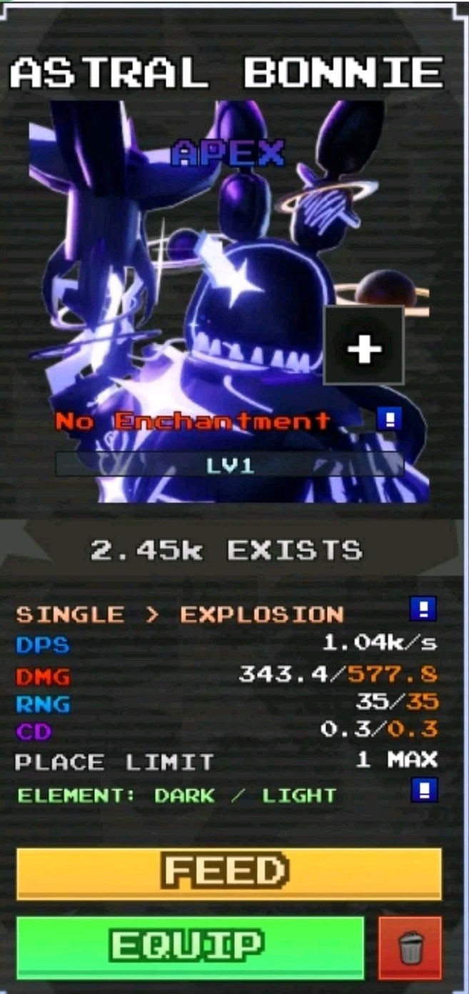 ASTRAL BONNIE – APEX – OP UNIT – Five Nights Tower Defense 2 FNTD 2